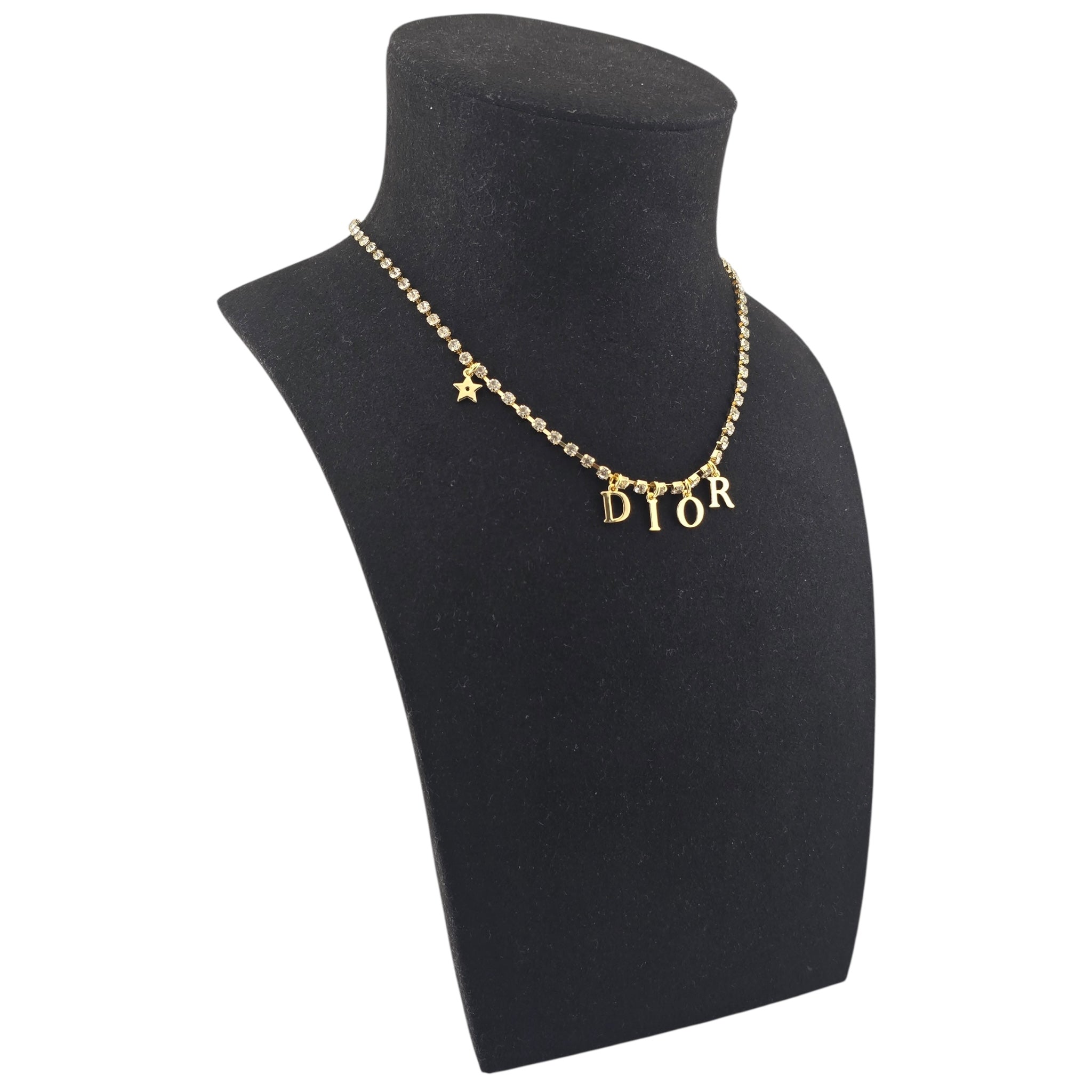 Christian Dior Crystal Gold Logo Necklace