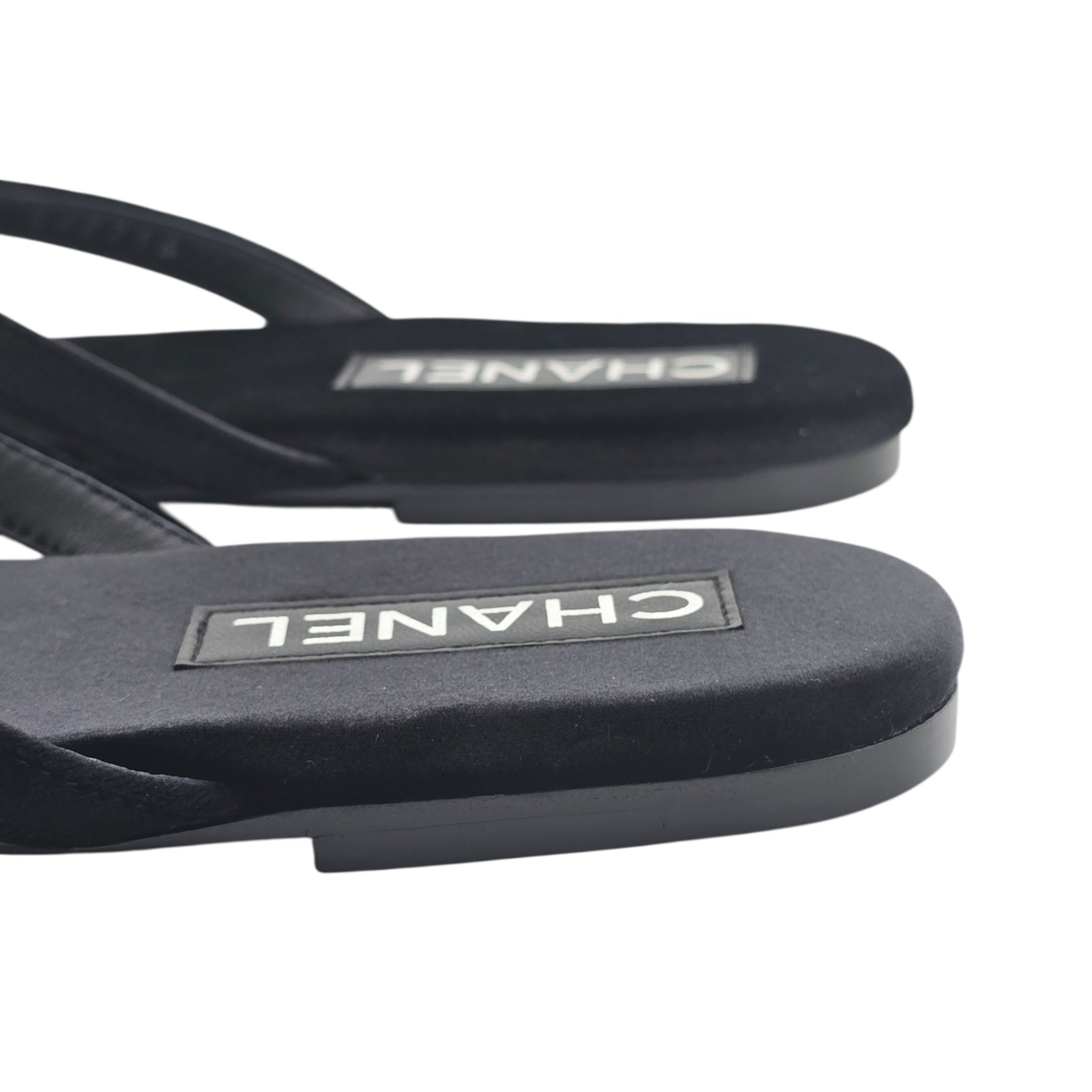 Chanel CC Black Velvet Crystal Thong Sandals 39