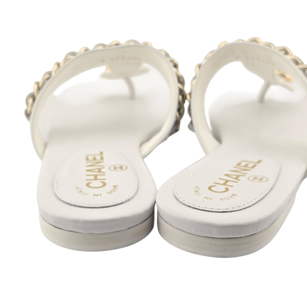 Chanel CC White Turnlock Sandals - 39