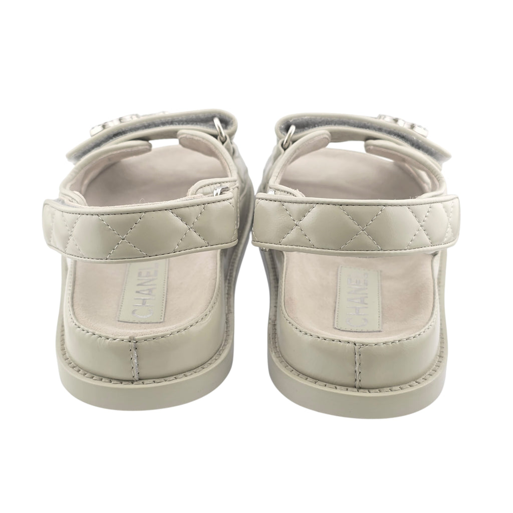 Chanel CC Cream White Lambskin Dad Sandals - 39