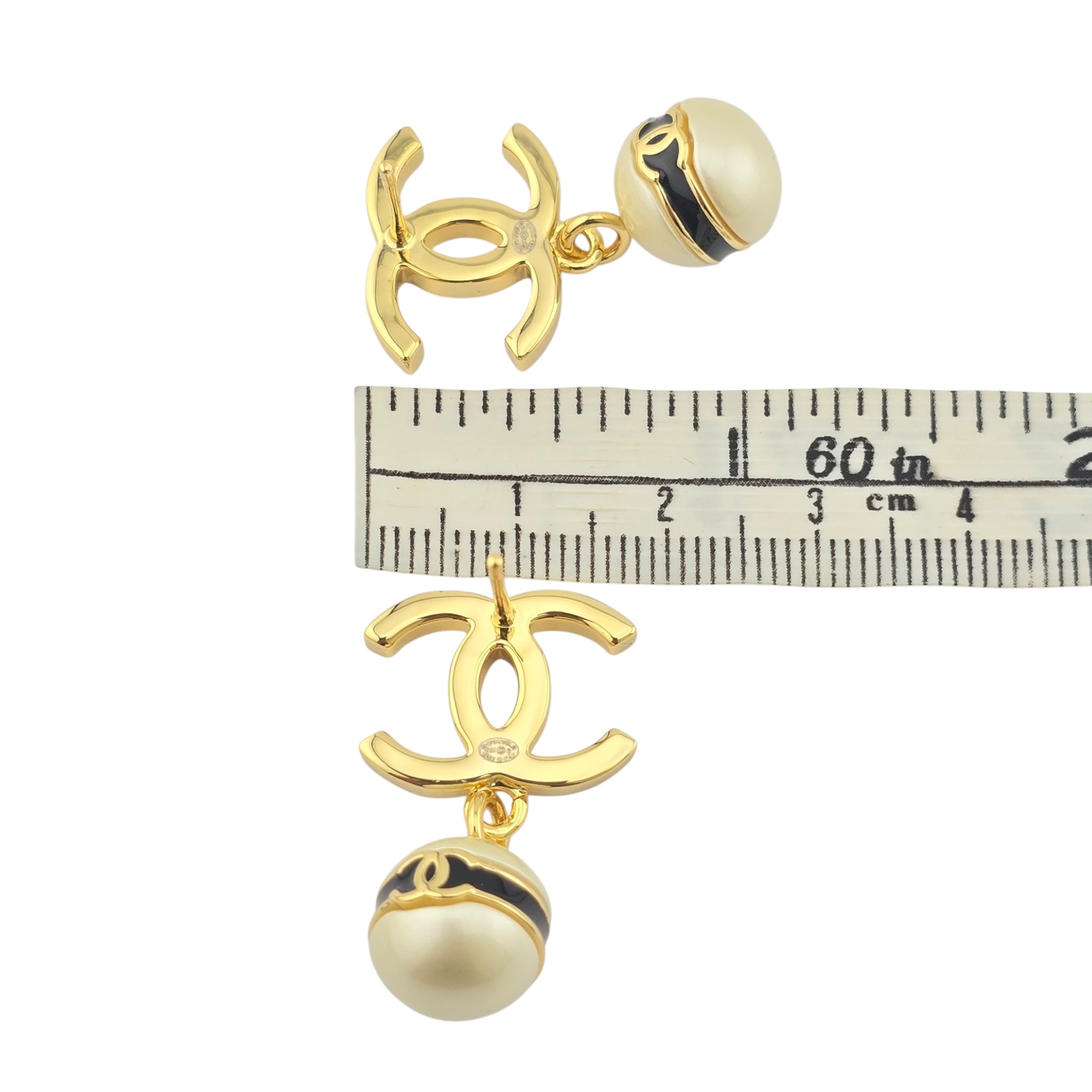 Chanel CC Pearl Drop Earrings Gold Black 2024