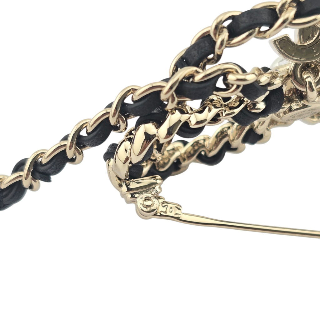 Chanel CC Bow Leather Gold Brooch 2025