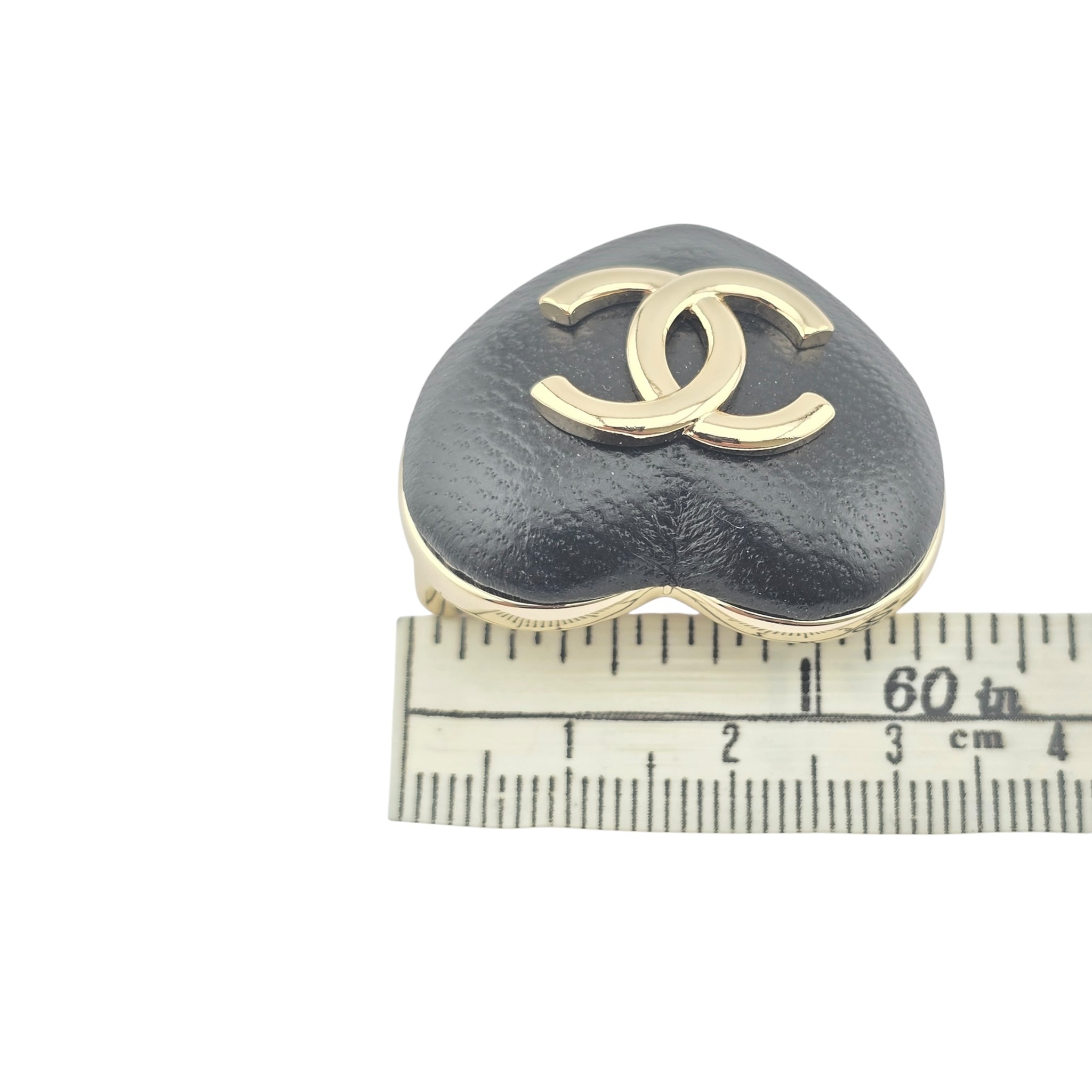 Chanel Lambskin CC Heart Brooch Black Gold B22