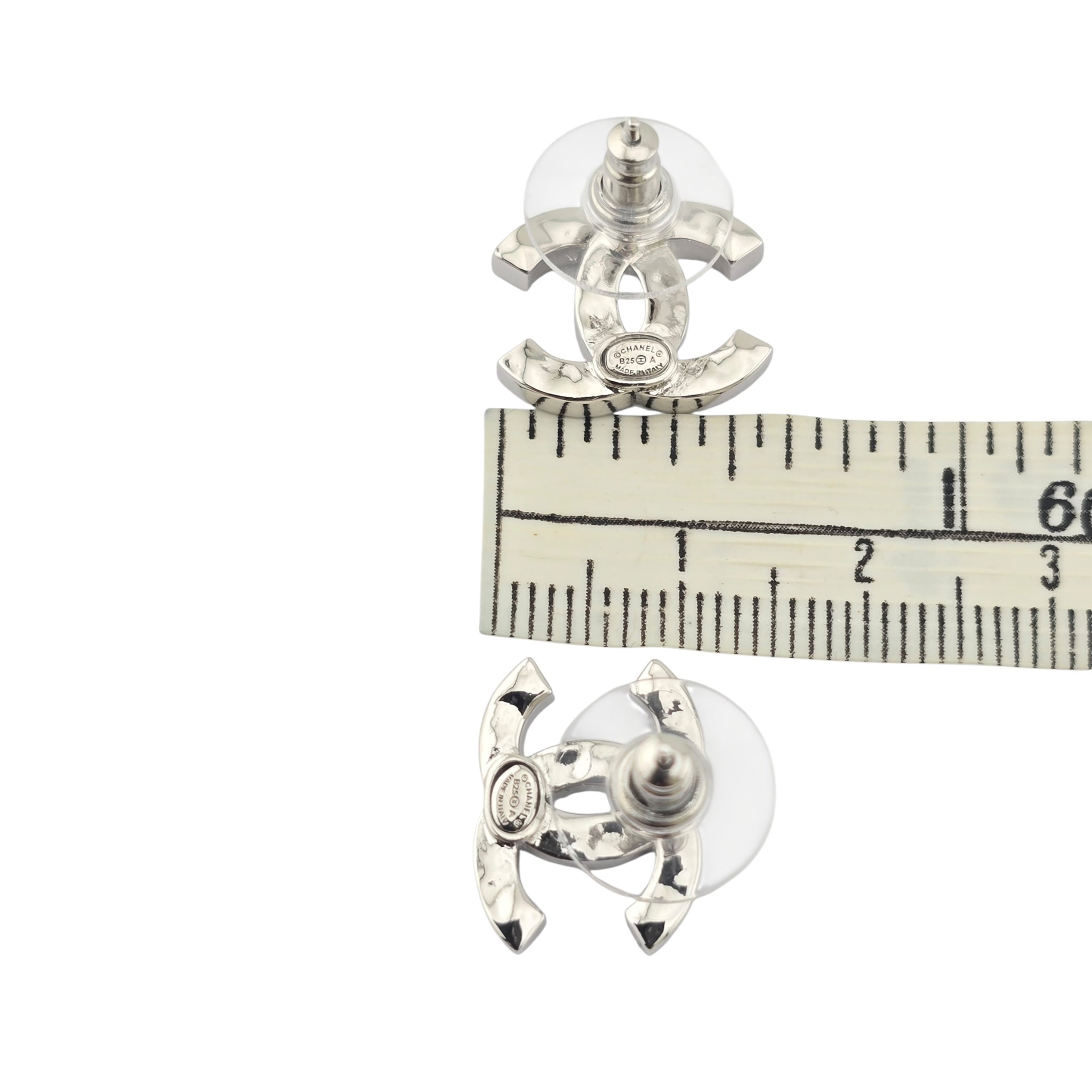Chanel CC Silver Black Crystal Stud Earrings 2025