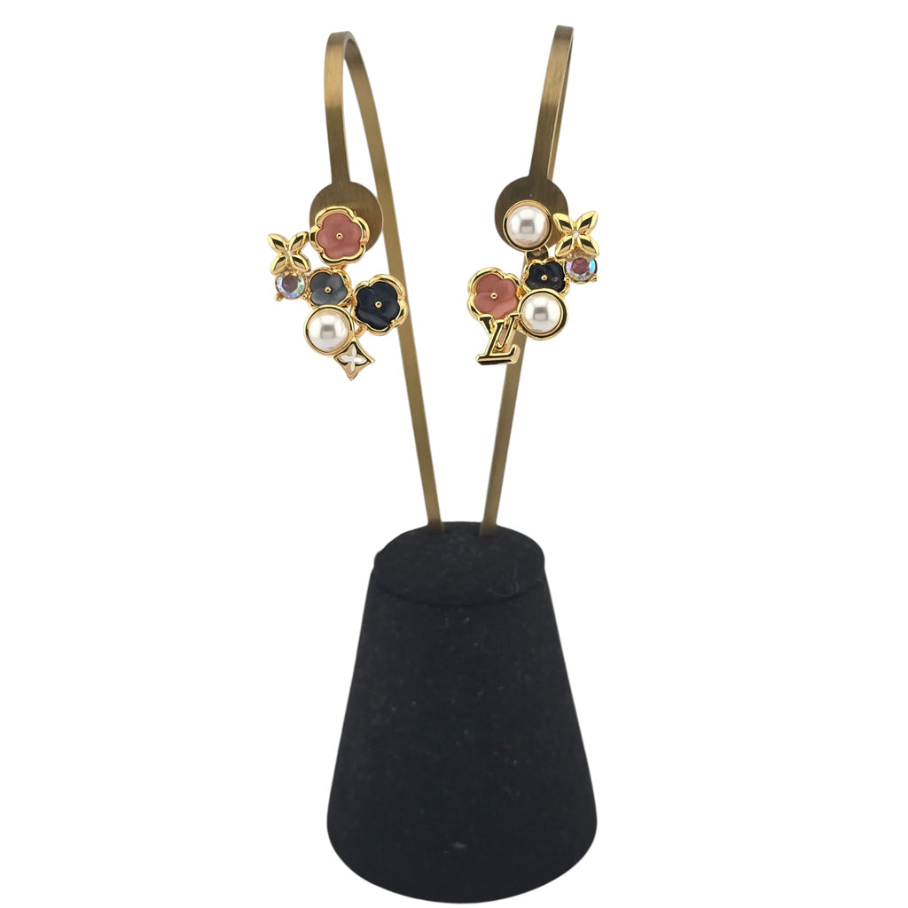 Louis Vuitton LV Metal Crystal Pearl Botanica Earrings Gold LOUIS VUITTON