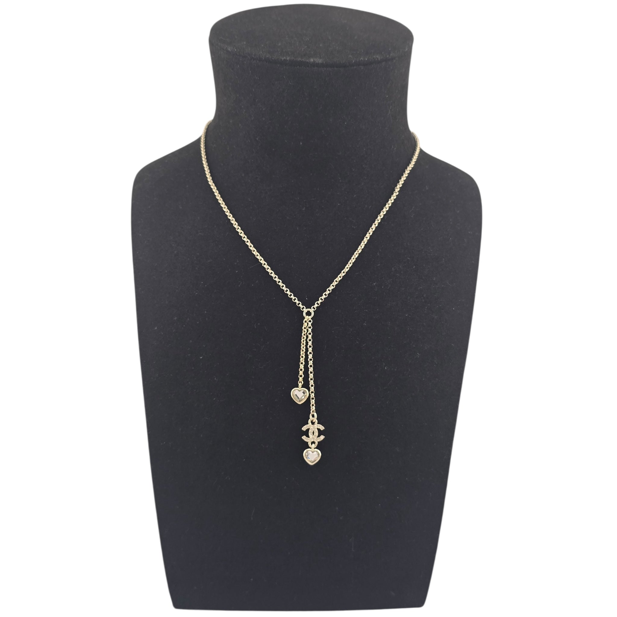 Chanel CC Gold Metal Heart Crystal Necklace 2025 CHANEL