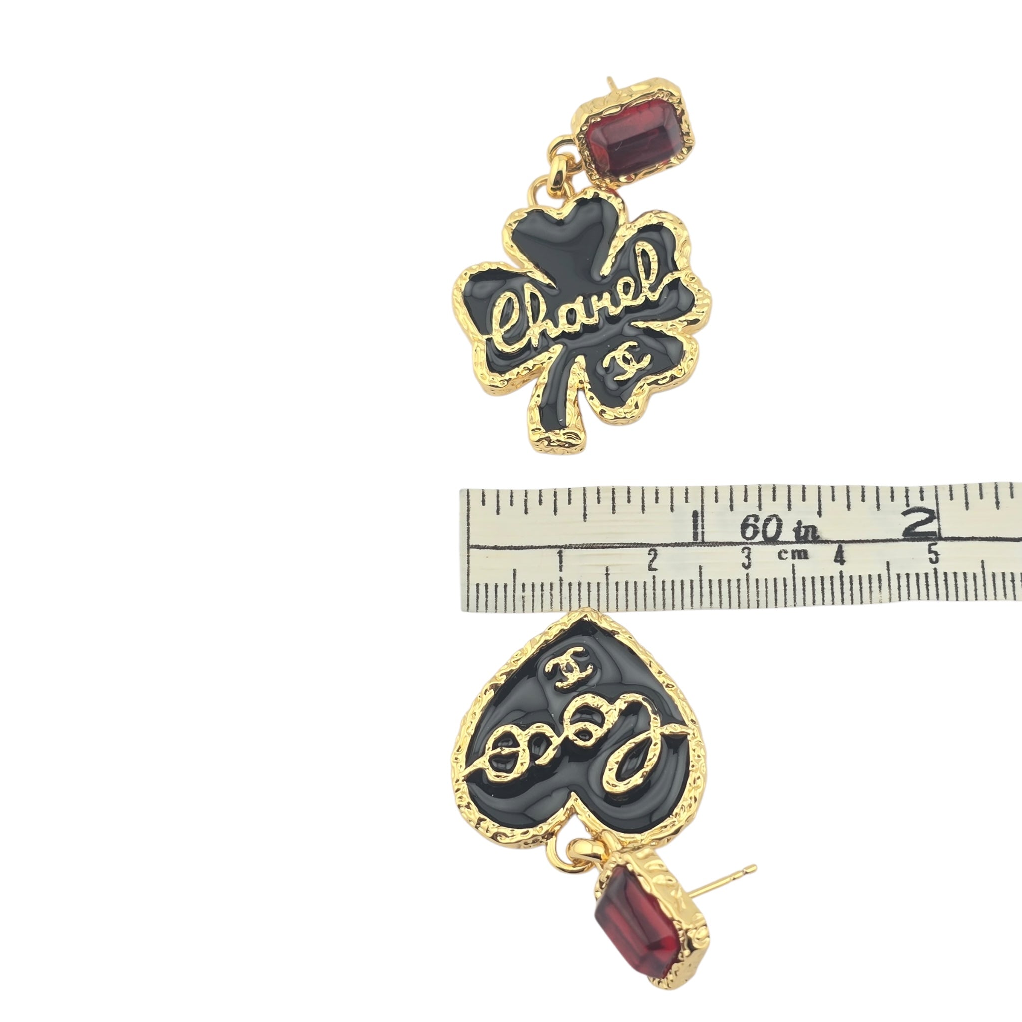 Chanel CC Clover Heart Black Gold Earrings 2024 CHANEL