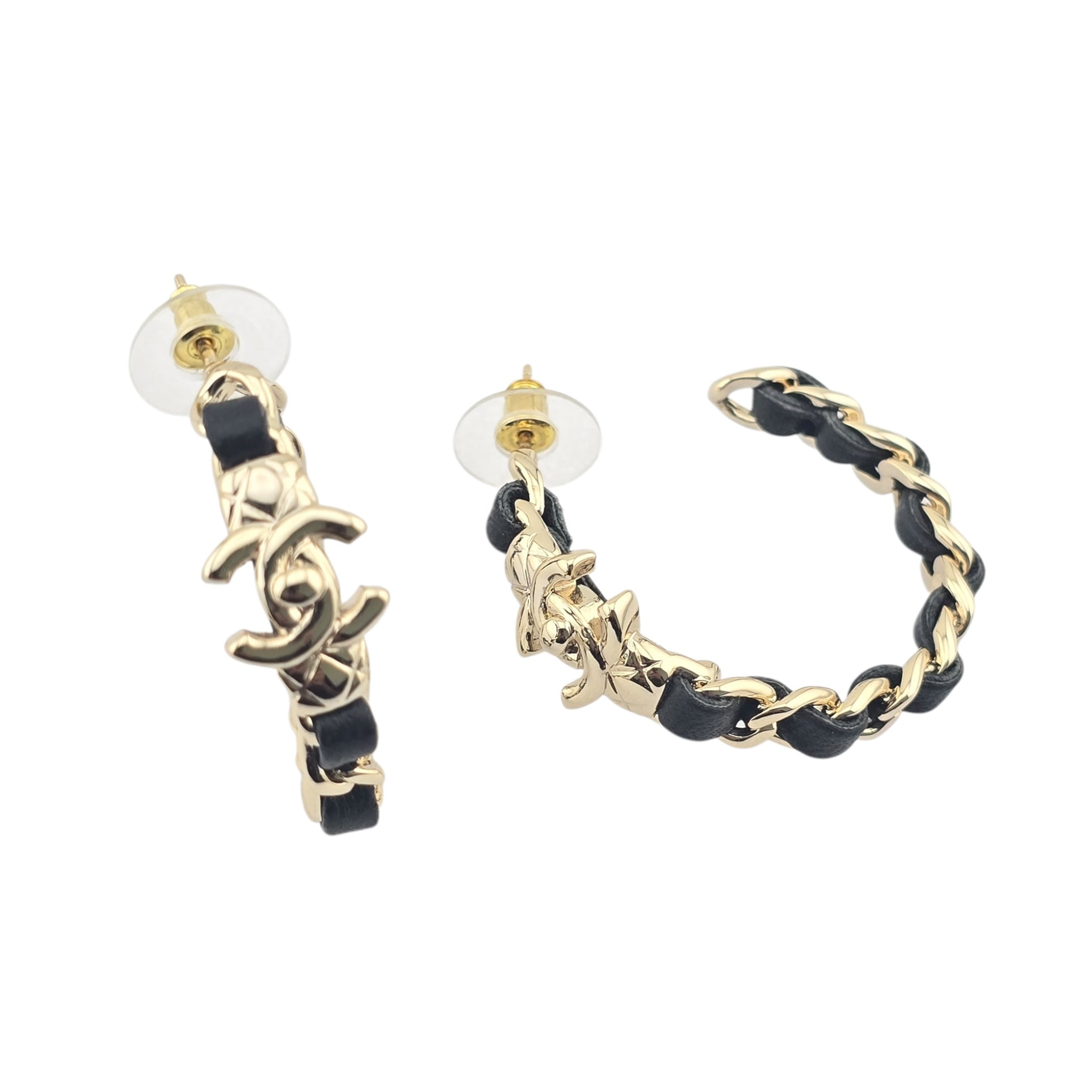 Chanel CC Turnlock Leather Metal Hoop Earrings 2021 CHANEL