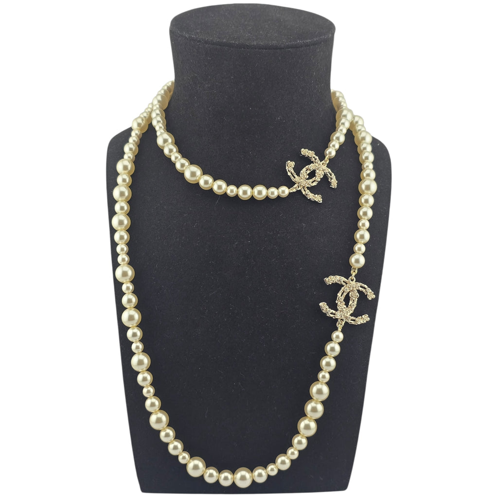 Chanel CC Faux Pearl Crystal Long Floral Necklace 2021 CHANEL