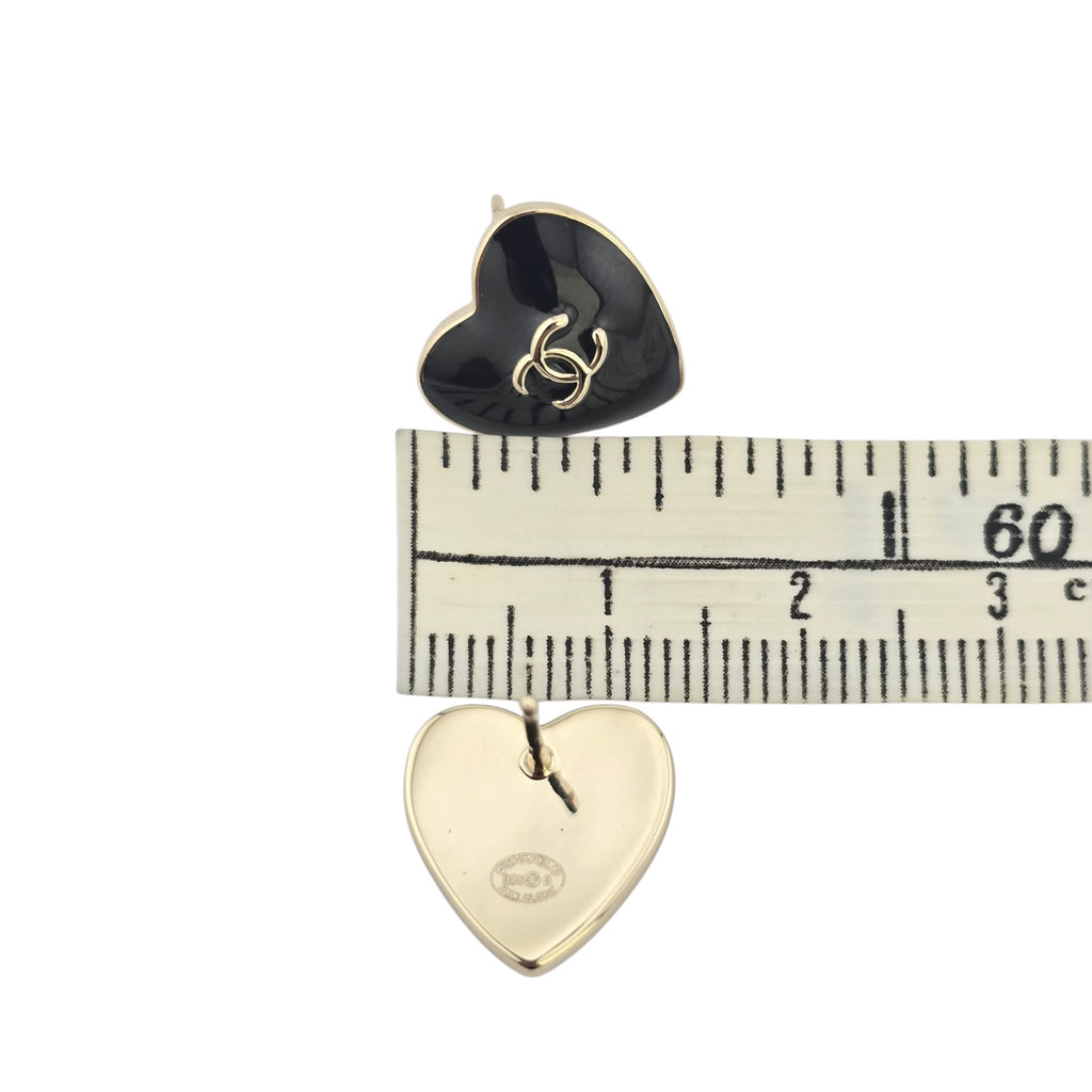 Chanel CC Black Gold Heart Earrings 2025 CHANEL