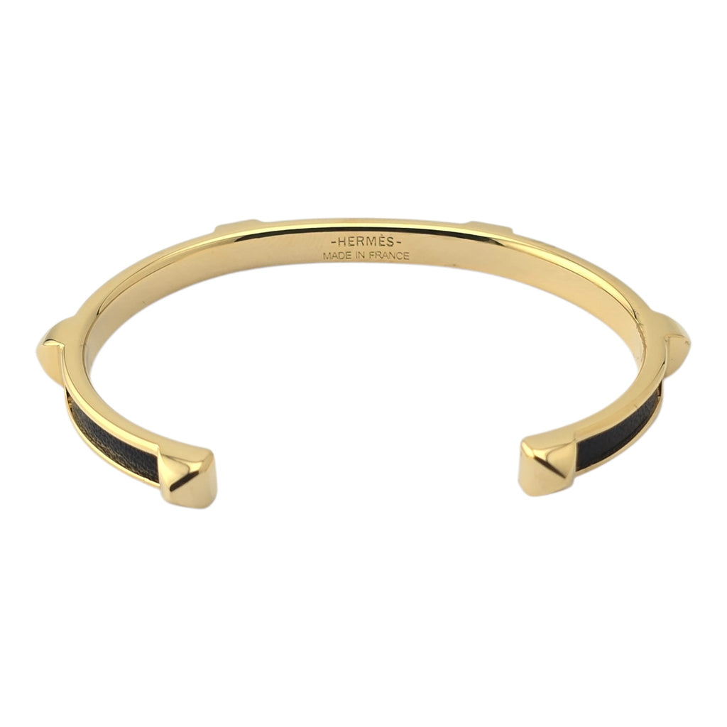 Hermes Athena Black Gold Leather Bracelet HERMES