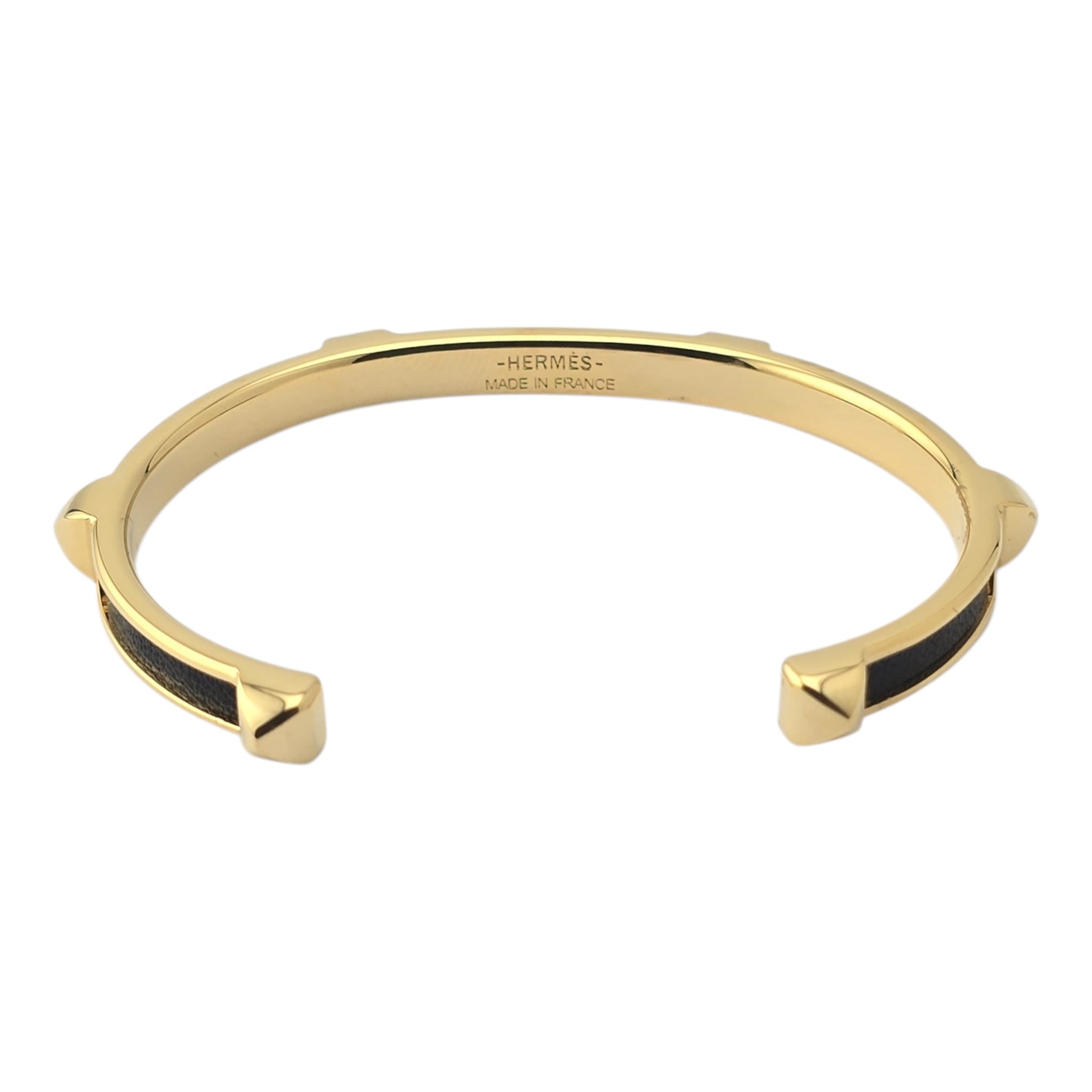 Hermes Athena Black Gold Leather Bracelet HERMES