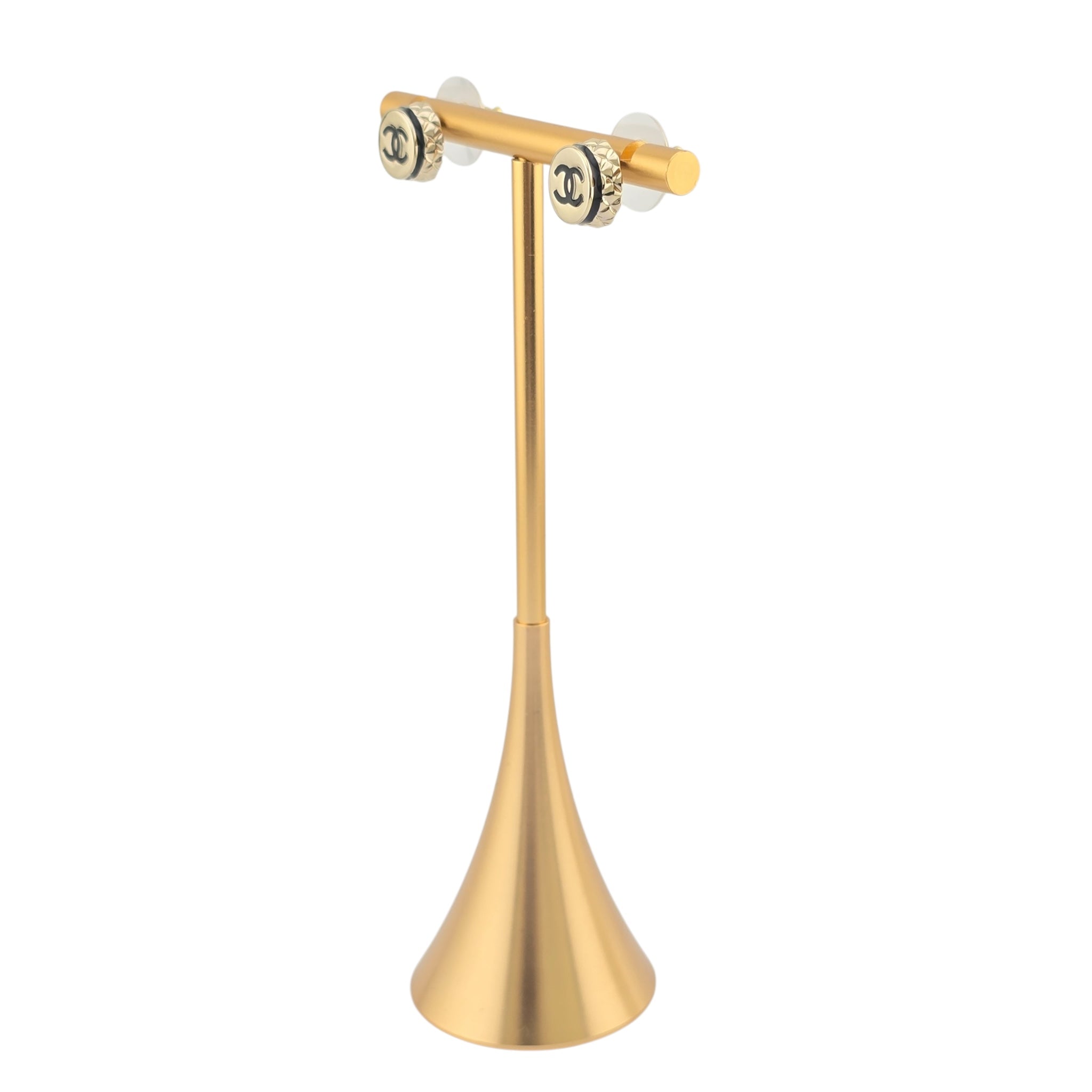 Chanel CC Stud Gold Black Round Earrings B25 CHANEL