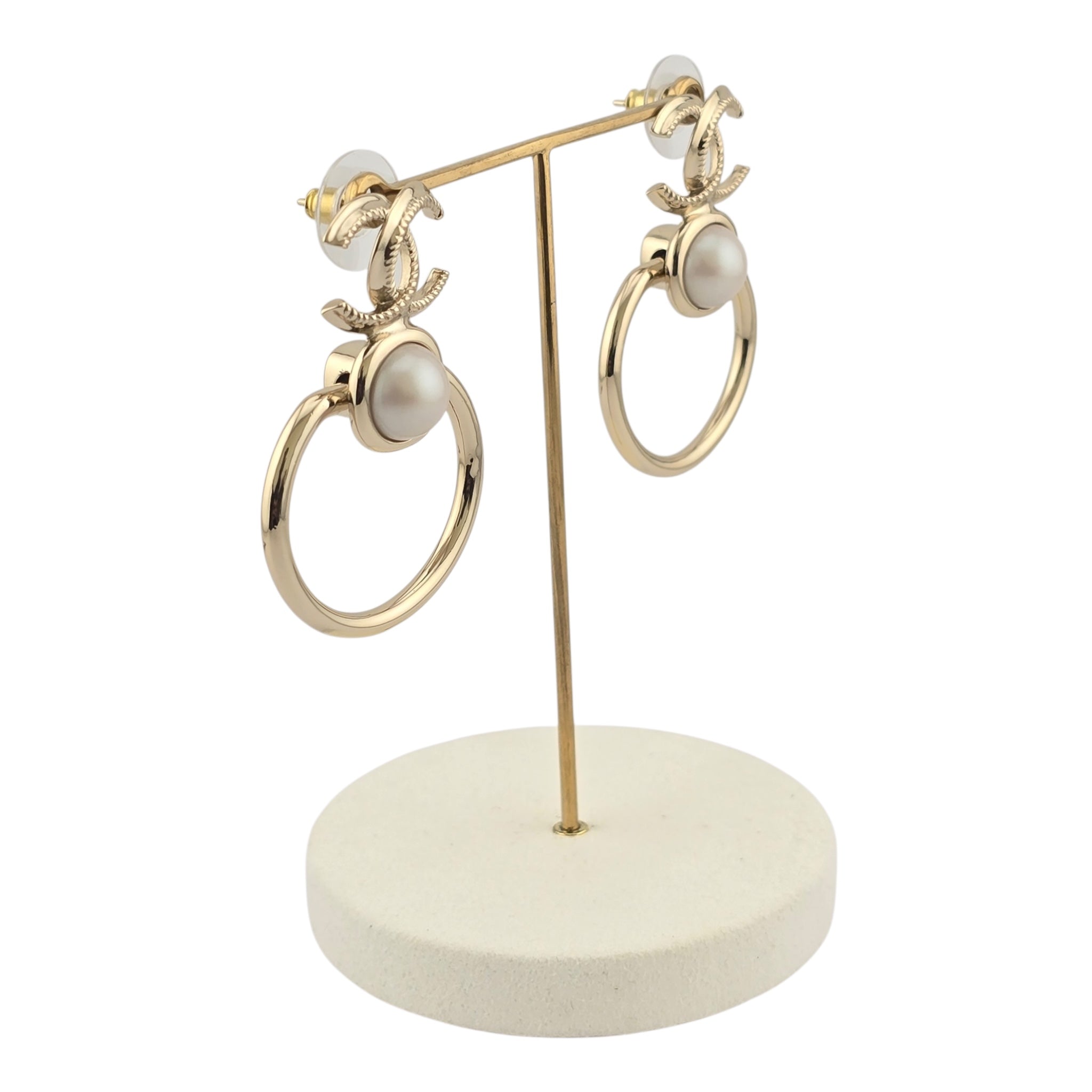 Chanel CC Gold Faux Pearl Earrings 2022 CHANEL