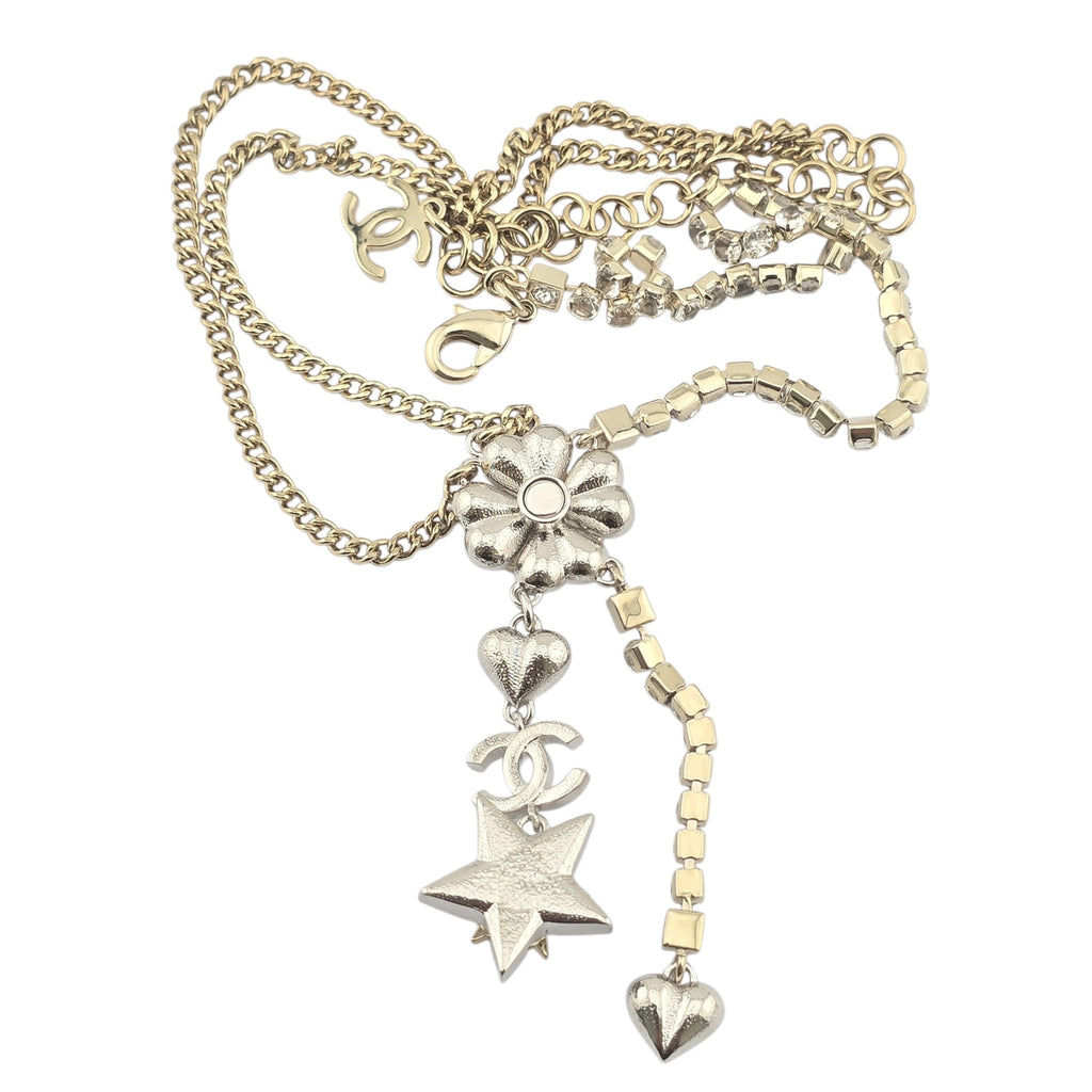 Chanel Crystal Star Heart CC Pendant Necklace Gold 2023 CHANEL