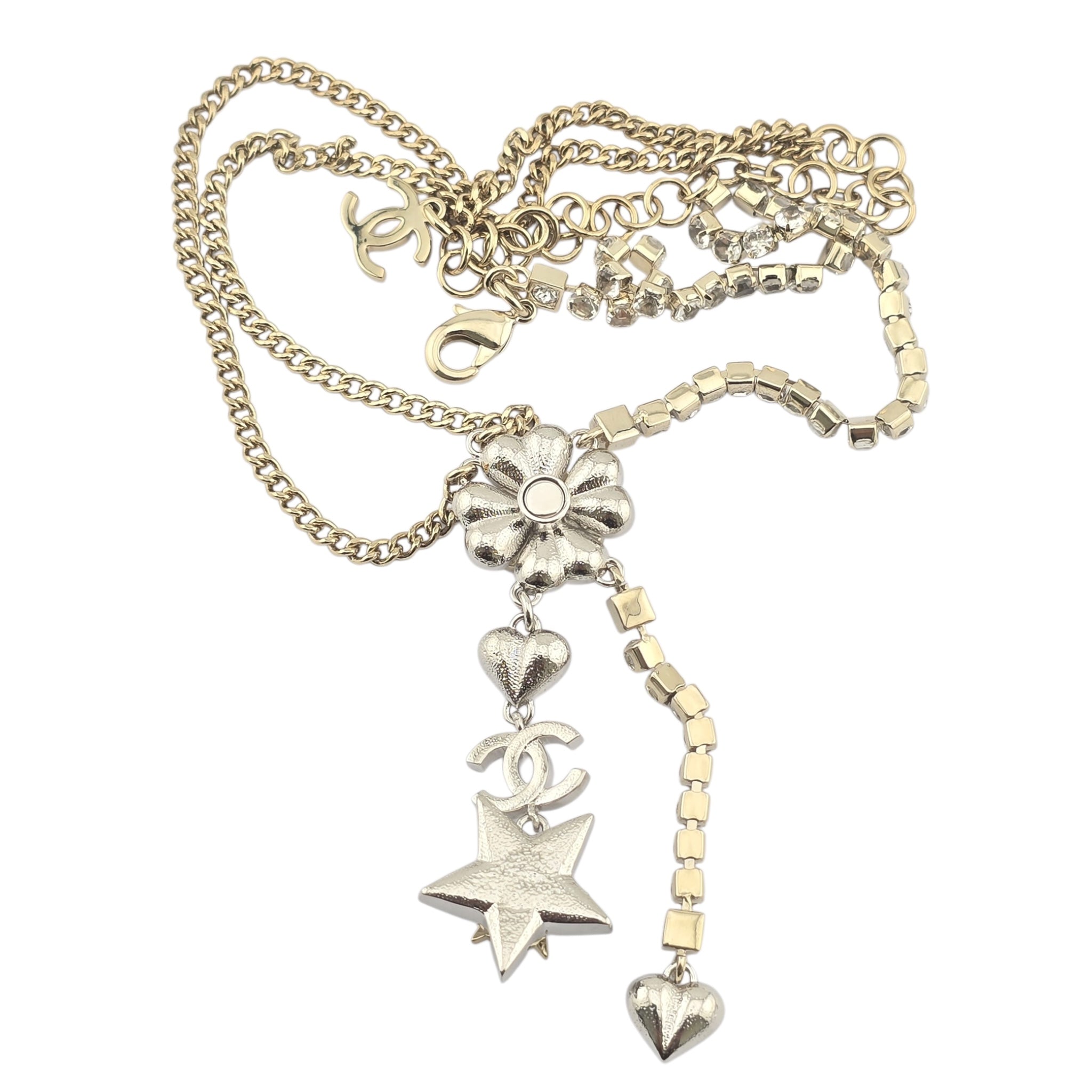 Chanel Crystal Star Heart CC Pendant Necklace Gold 2023 CHANEL