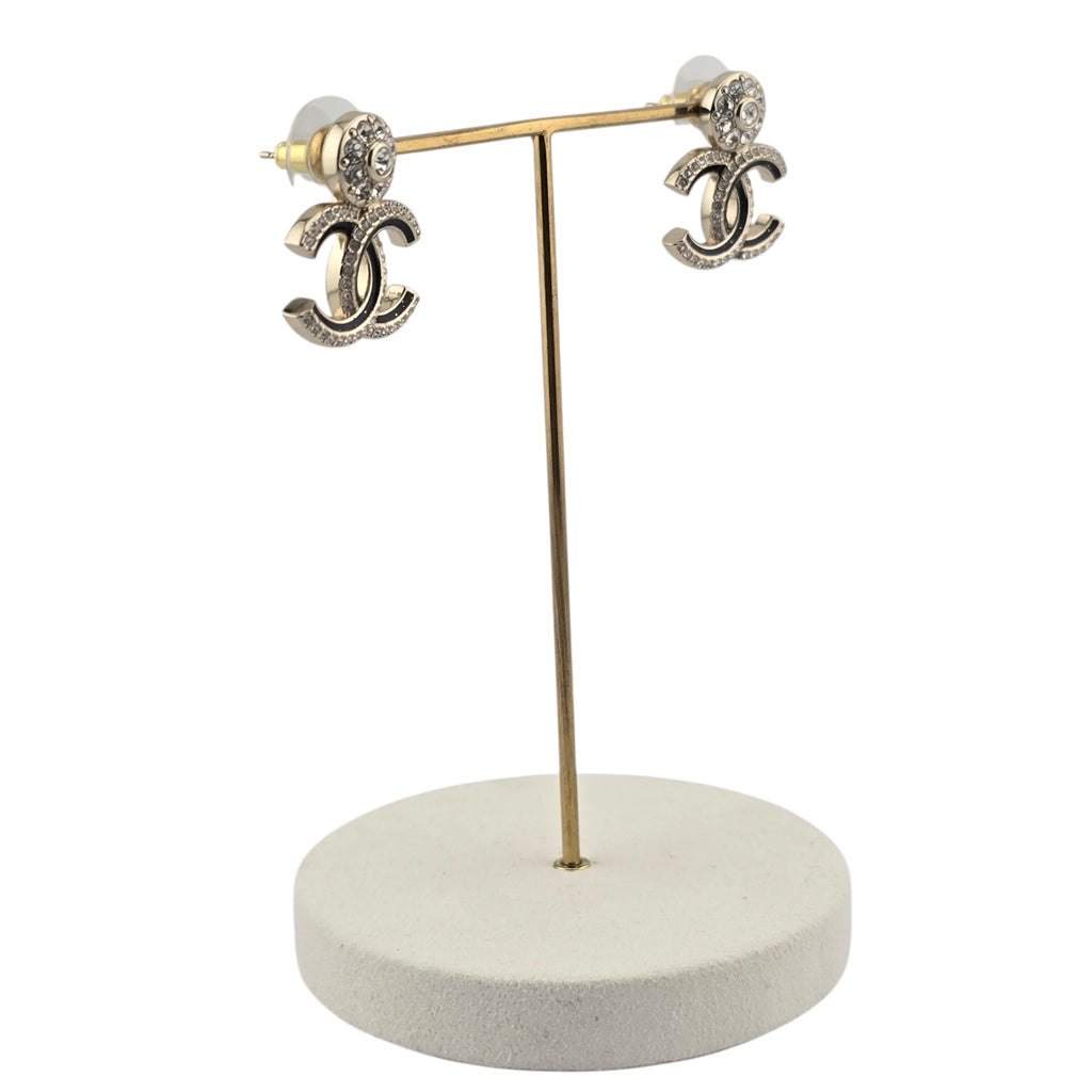 Chanel CC Black Enamel Gold Earrings 2025 CHANEL