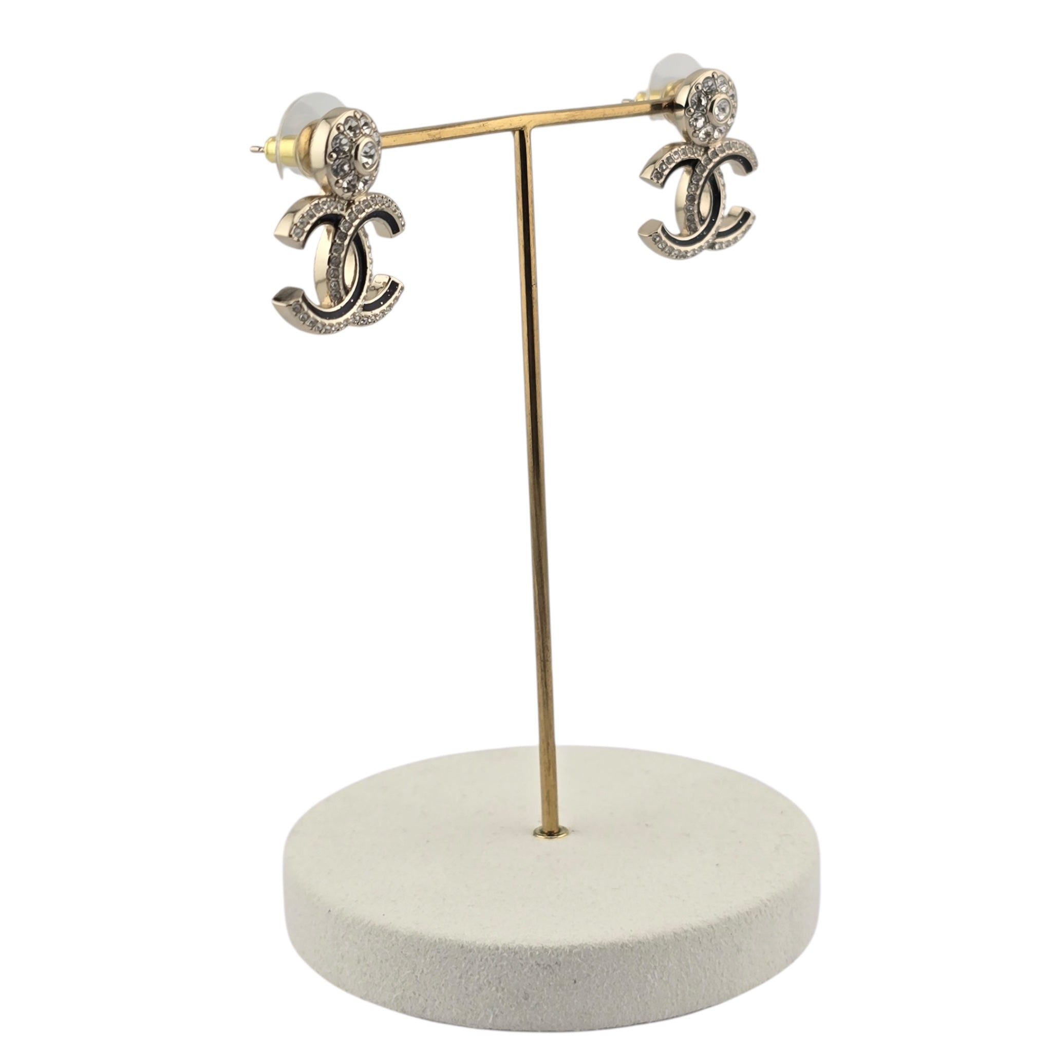 Chanel CC Black Enamel Gold Earrings 2025 CHANEL