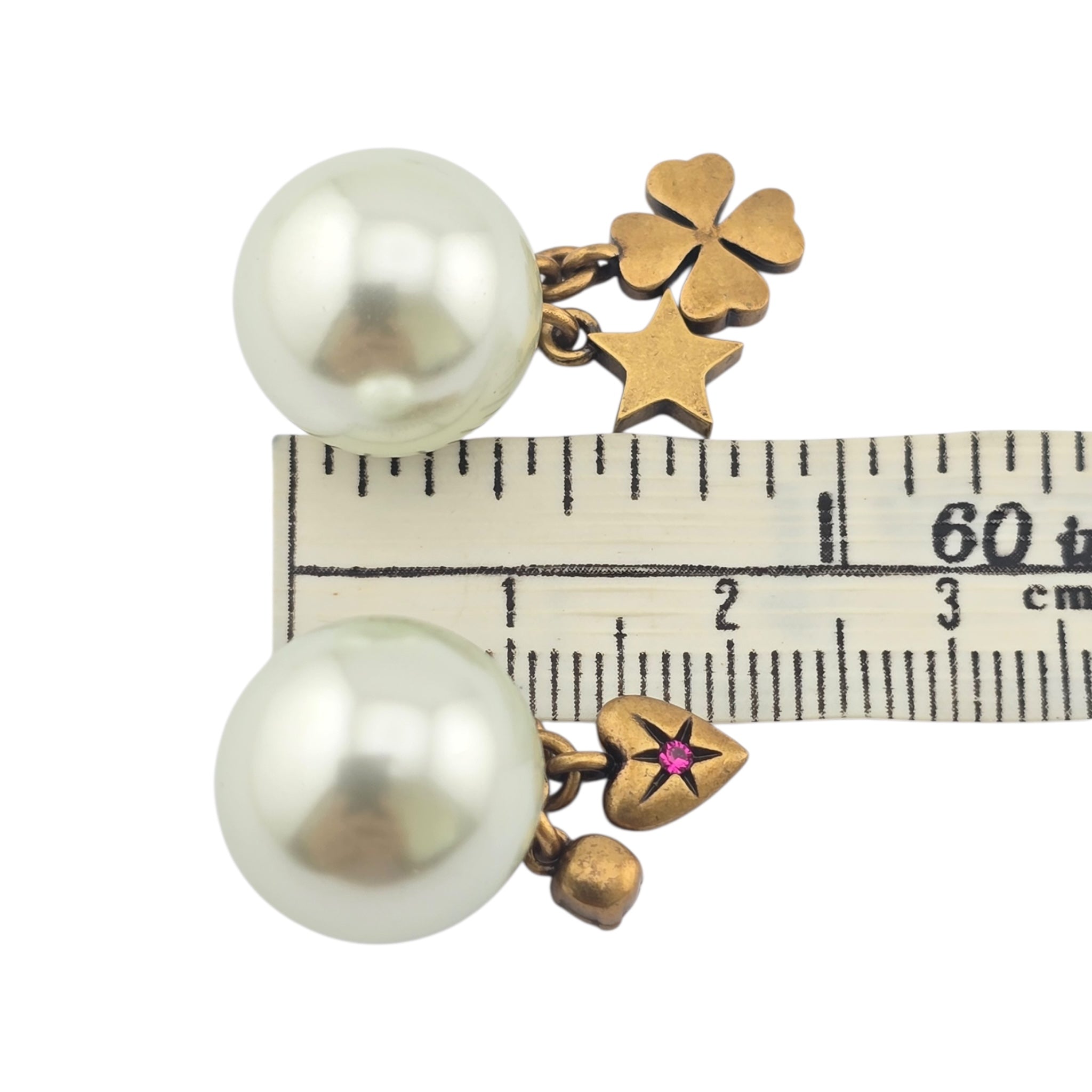 Christian Dior Tribales Gold Finish Pearl Charm Earrings DIOR