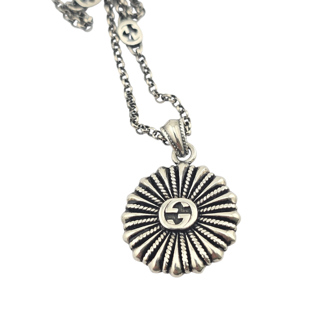 GUCCI Interlocking G Flower Sterling Silver Necklace GUCCI