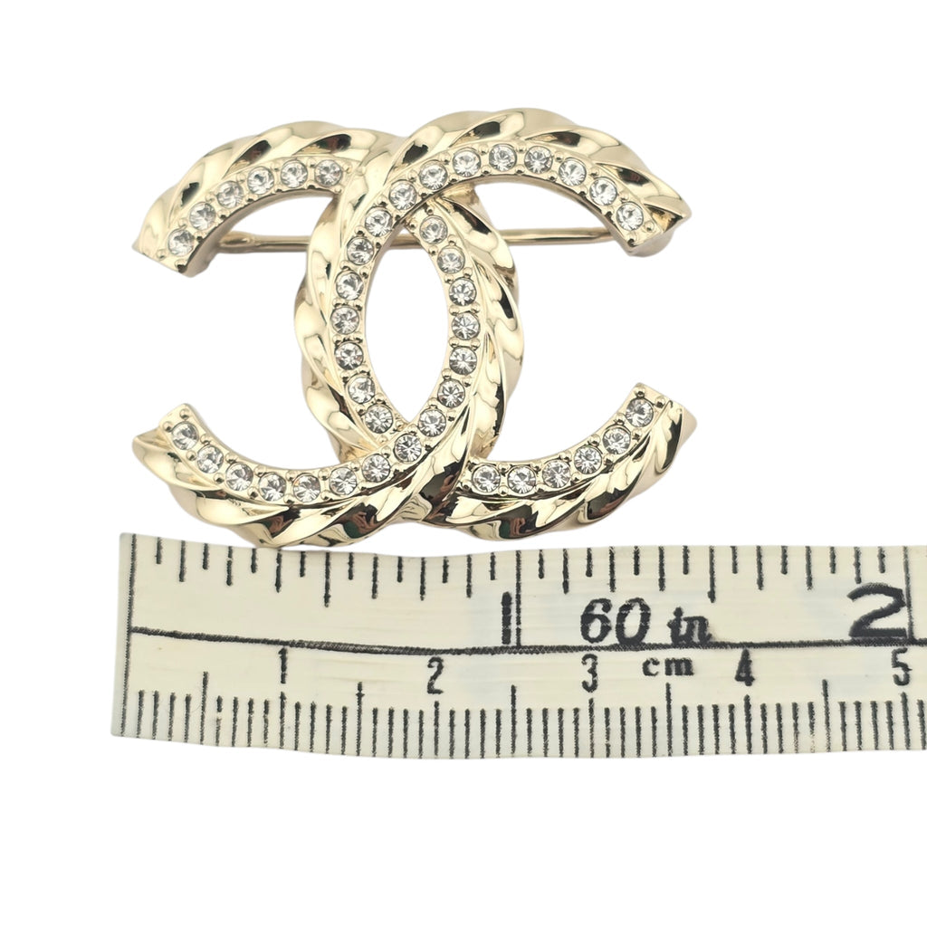 Chanel CC Gold Metal Crystal Brooch 2023 CHANEL
