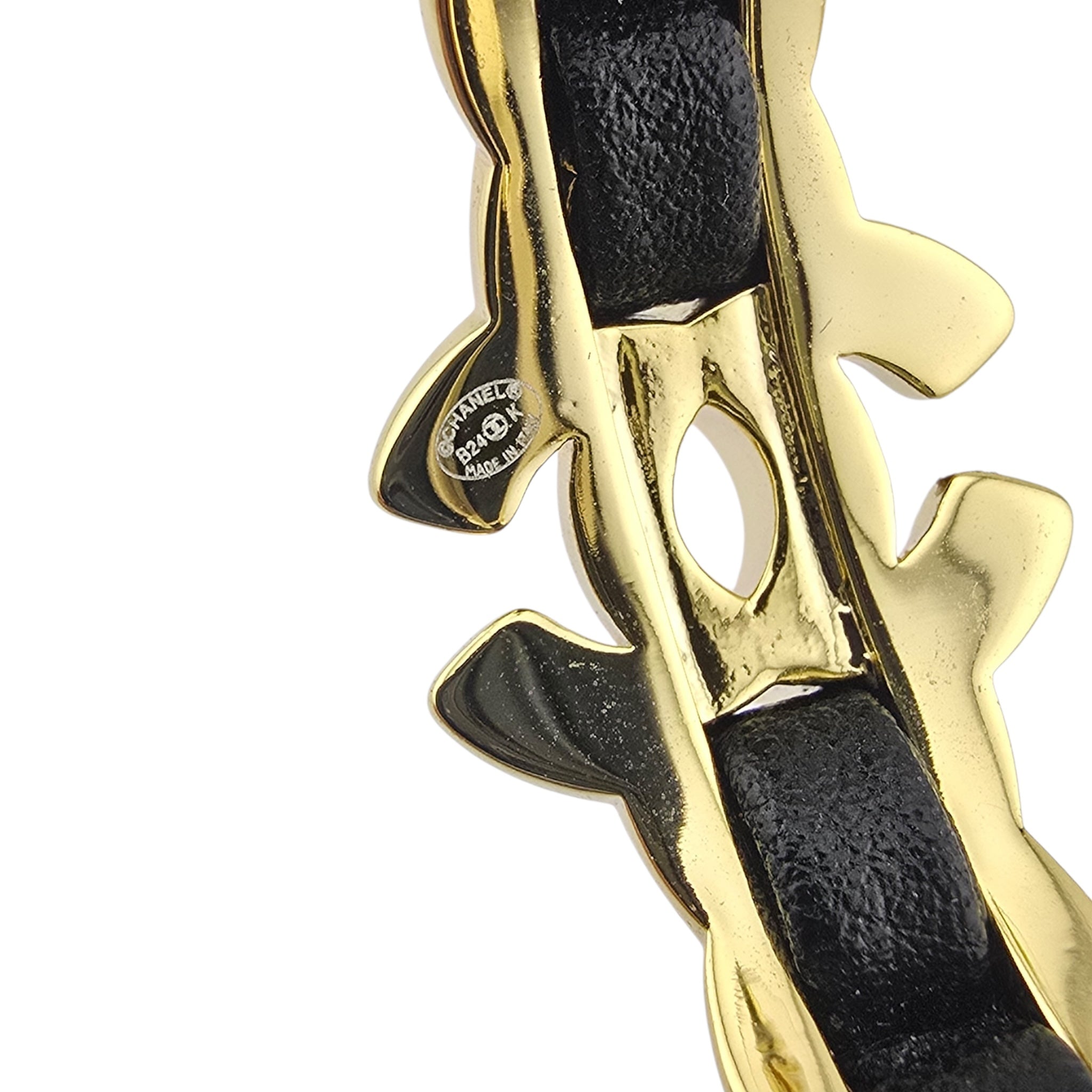 Chanel CC Leather Metal Hoop Earrings 2024 CHANEL