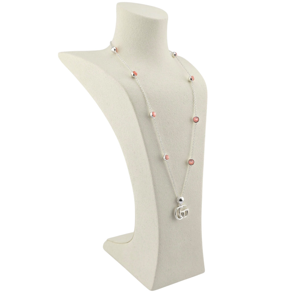 GUCCI GG Marmont Sterling Silver Pink Mother of Pearl Necklace GUCCI