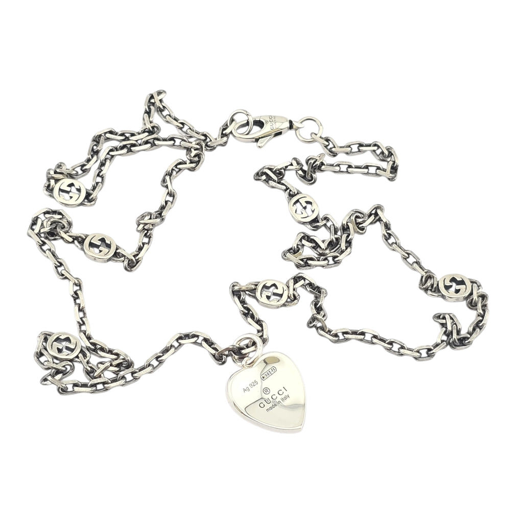 GUCCI Interlocking G Red Heart Silver Necklace GUCCI