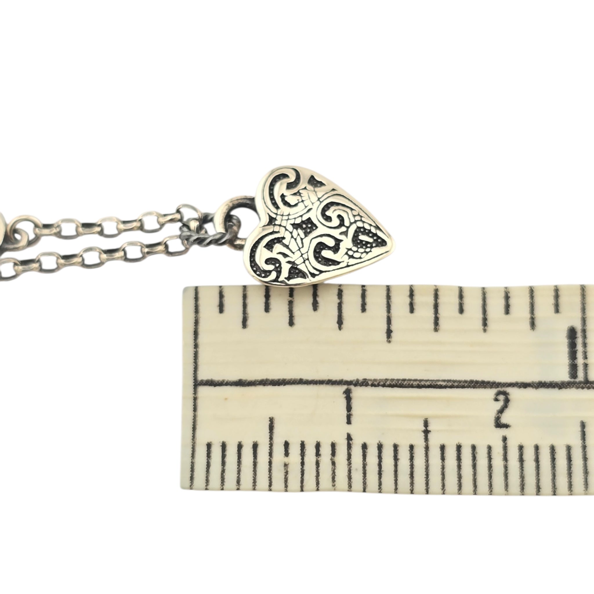 GUCCI GG Engraved Heart Charm Sterling Silver Bracelet GUCCI