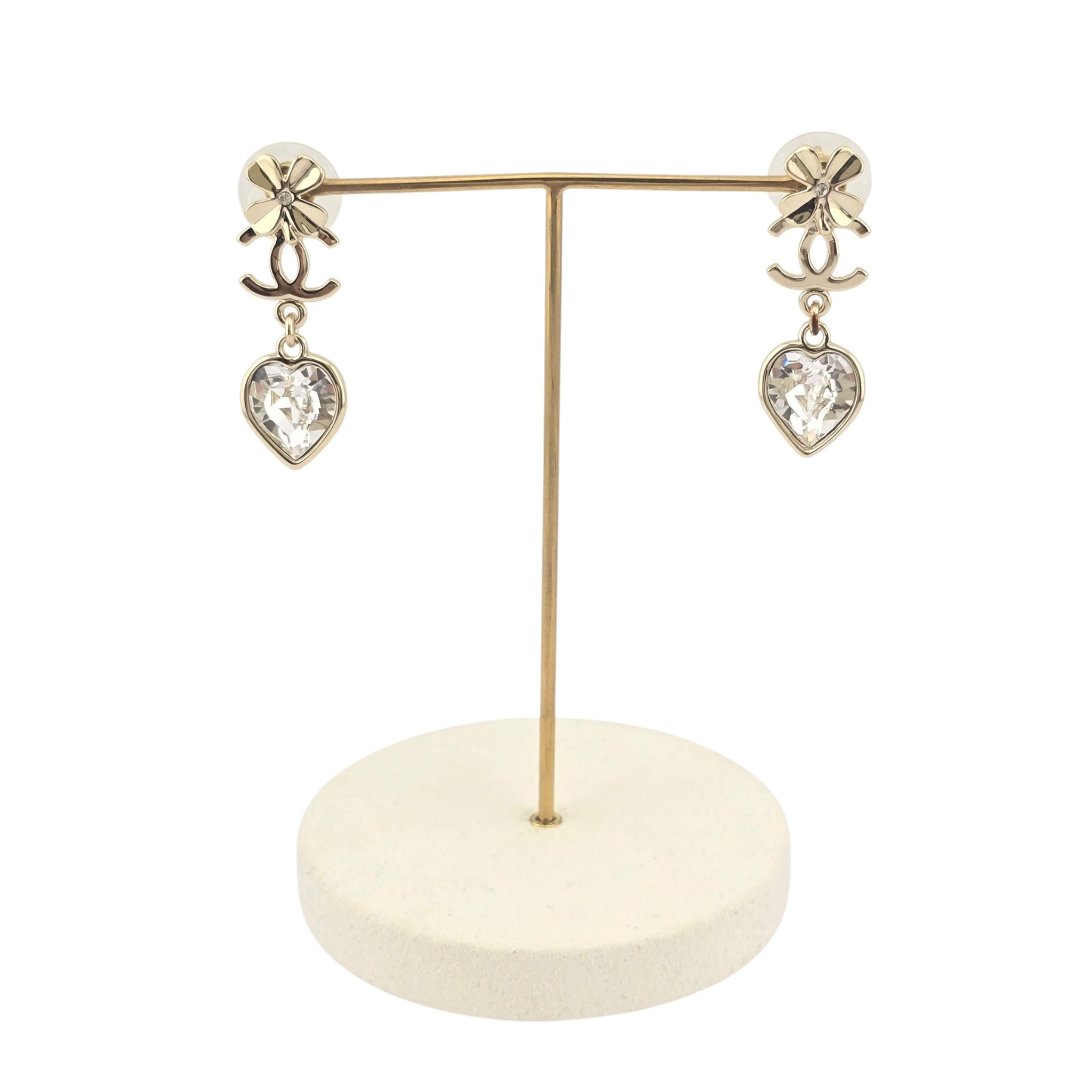 Chanel CC Clover Heart Gold Earrings 2022 CHANEL