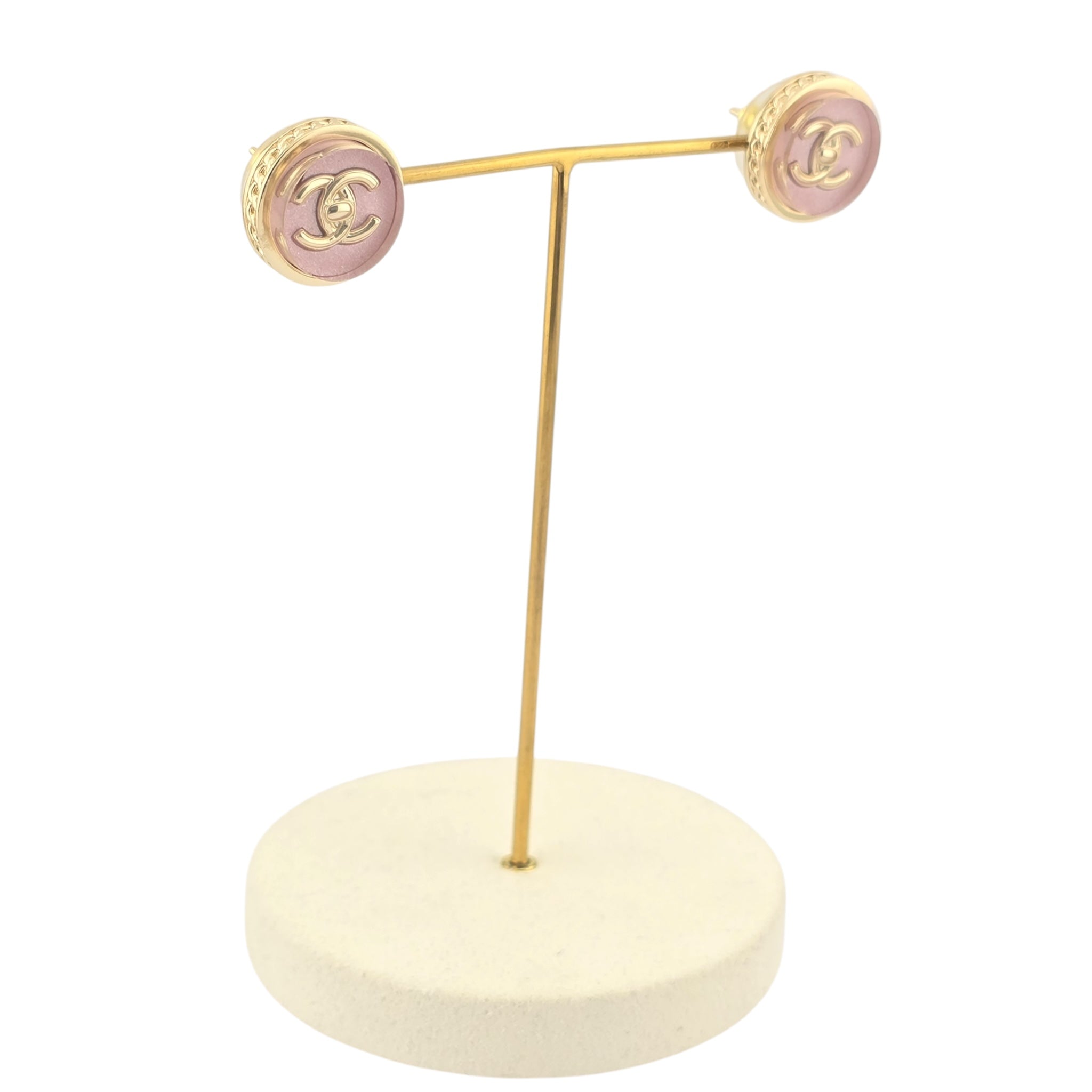 Chanel CC Gold Pink Resin Round Earrings 2025 CHANEL