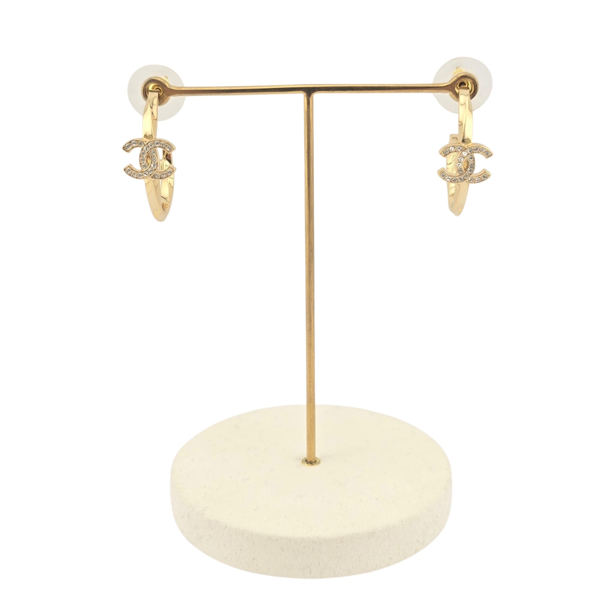 Chanel CC Gold Hoop Crystal Earrings 2025 CHANEL
