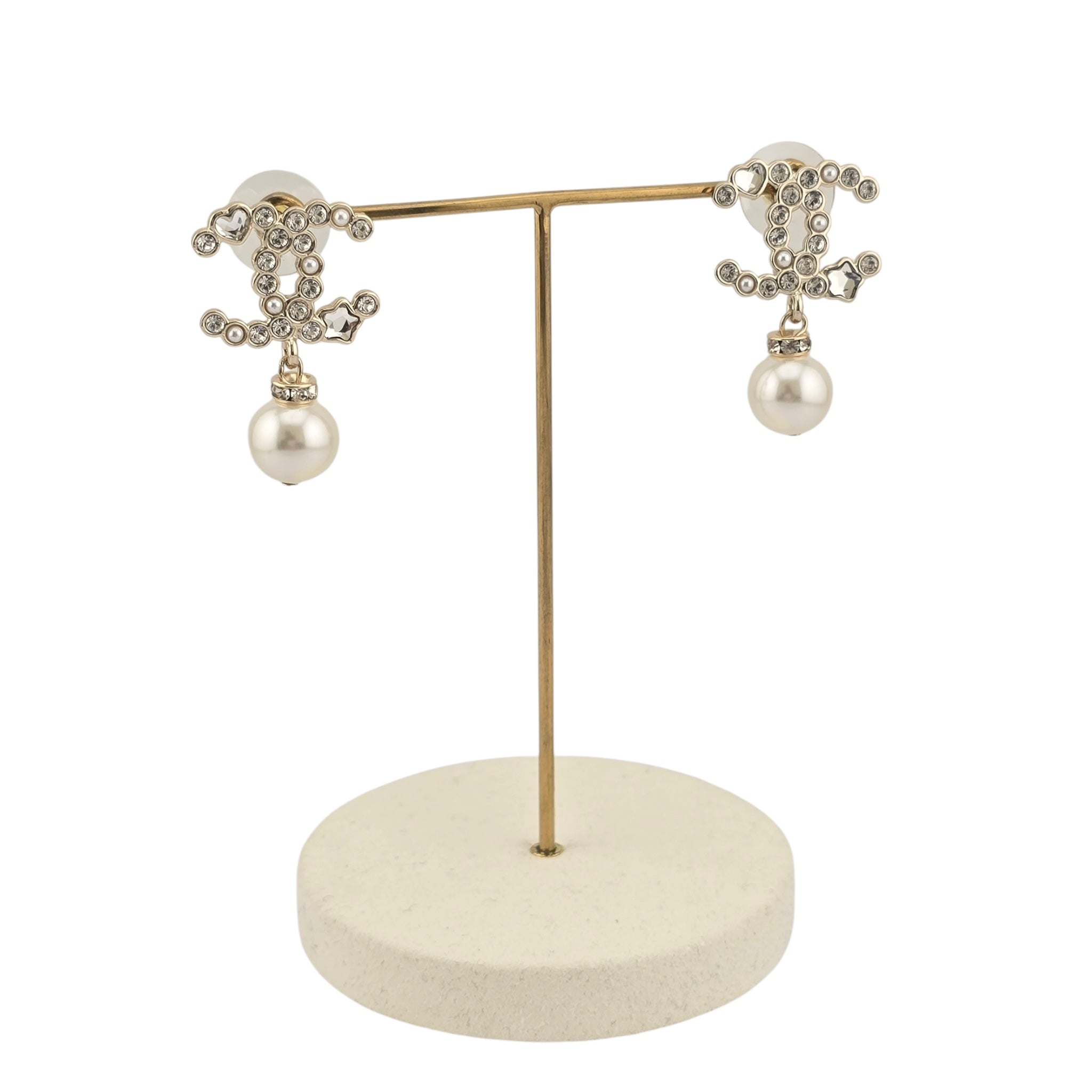 Chanel CC Gold Drop Crystal Faux Pearl Earrings 2022 CHANEL