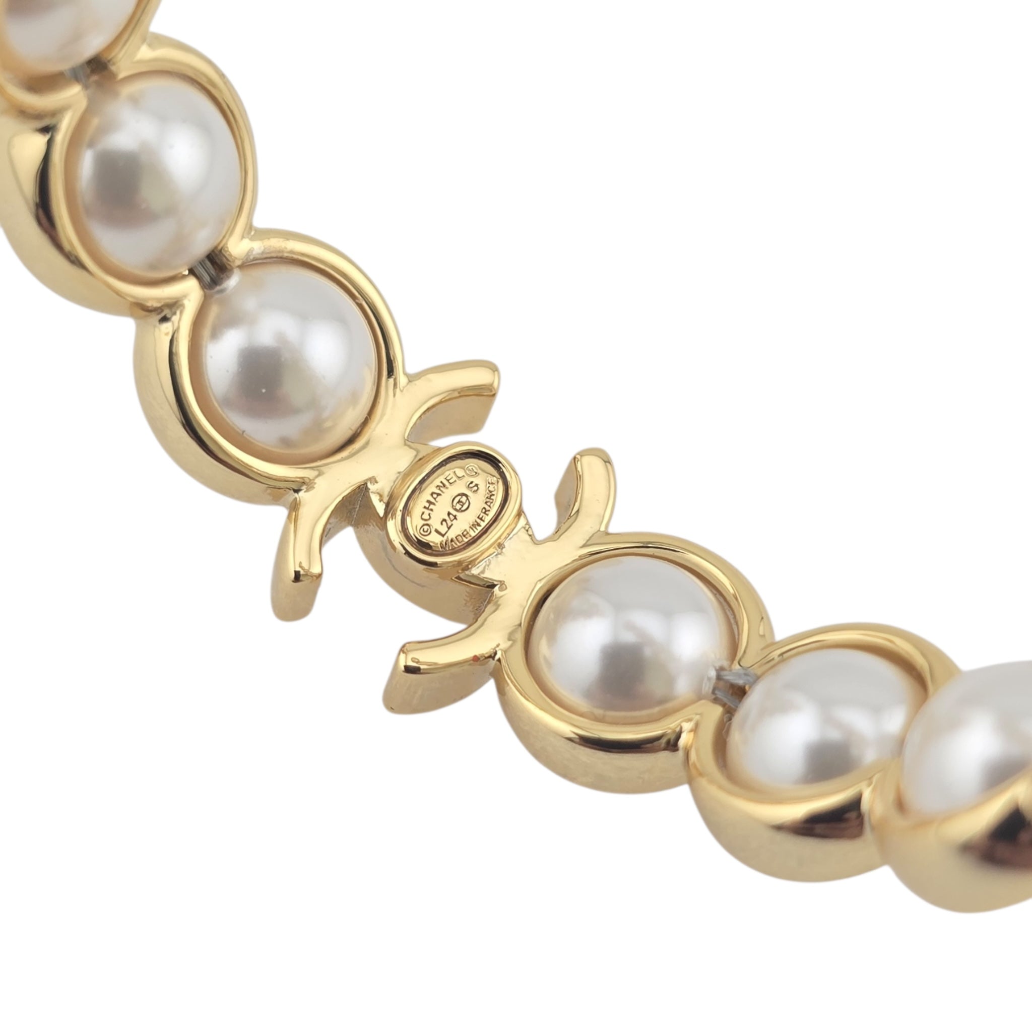 Chanel CC Faux Pearl Gold Hoop Earrings 2024 CHANEL