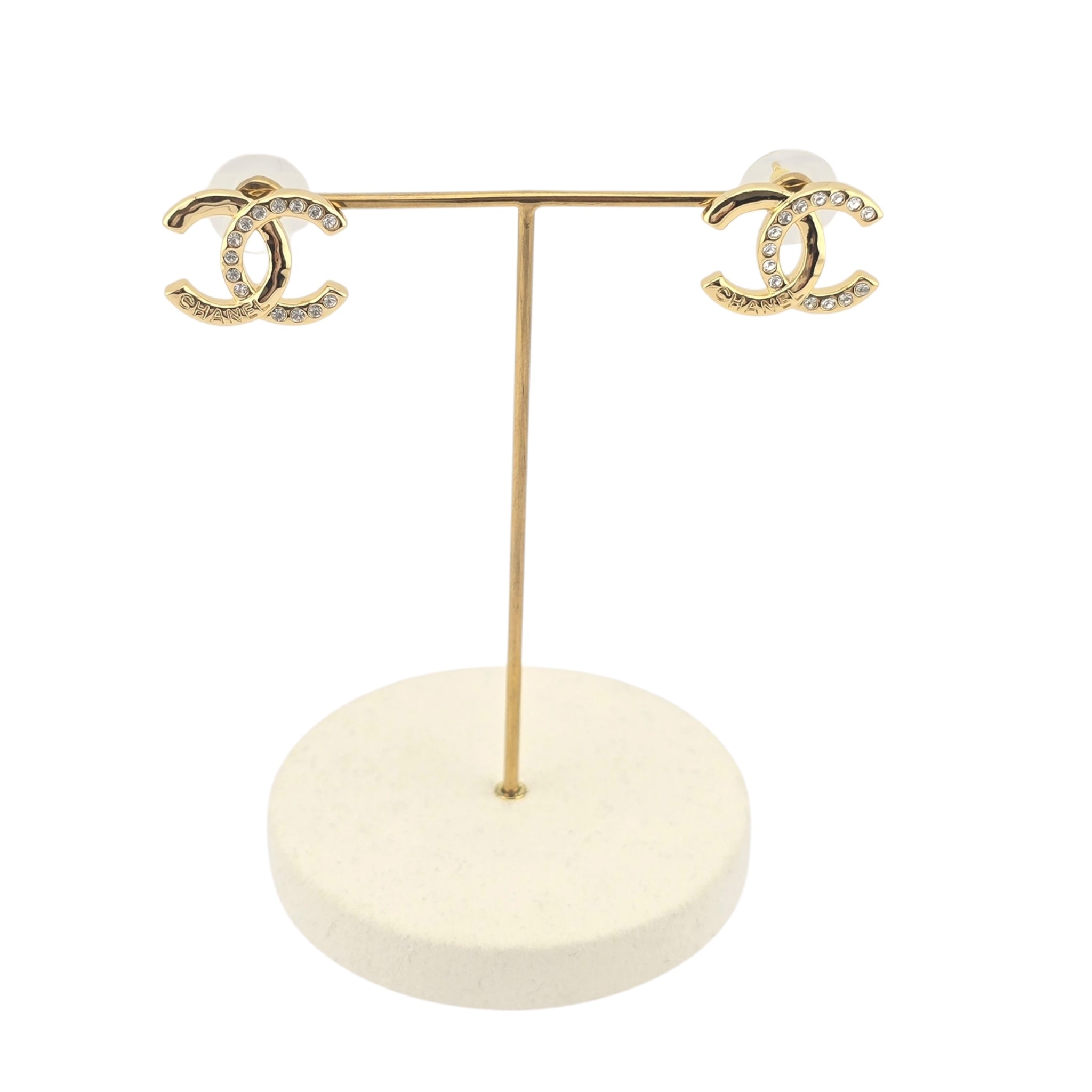 Chanel CC Gold Stud Crystal Earrings 2024 CHANEL