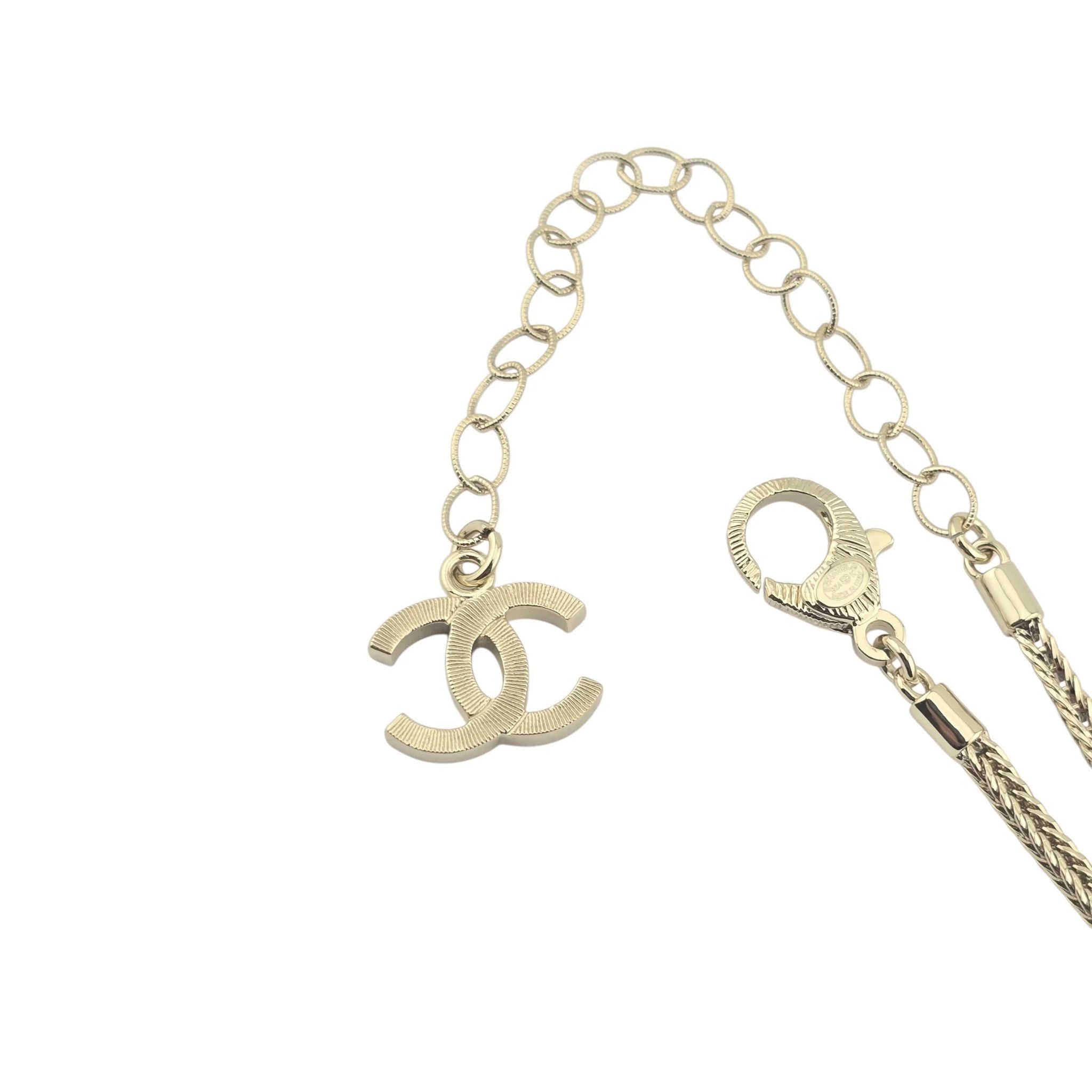 Chanel Gold Tone Necklace with Crystal CC Pendant 2024 CHANEL