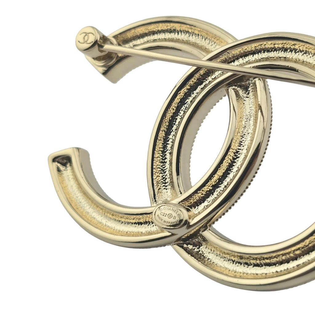 Chanel CC Gold Crystals Faux Pearl Brooch 2022 CHANEL