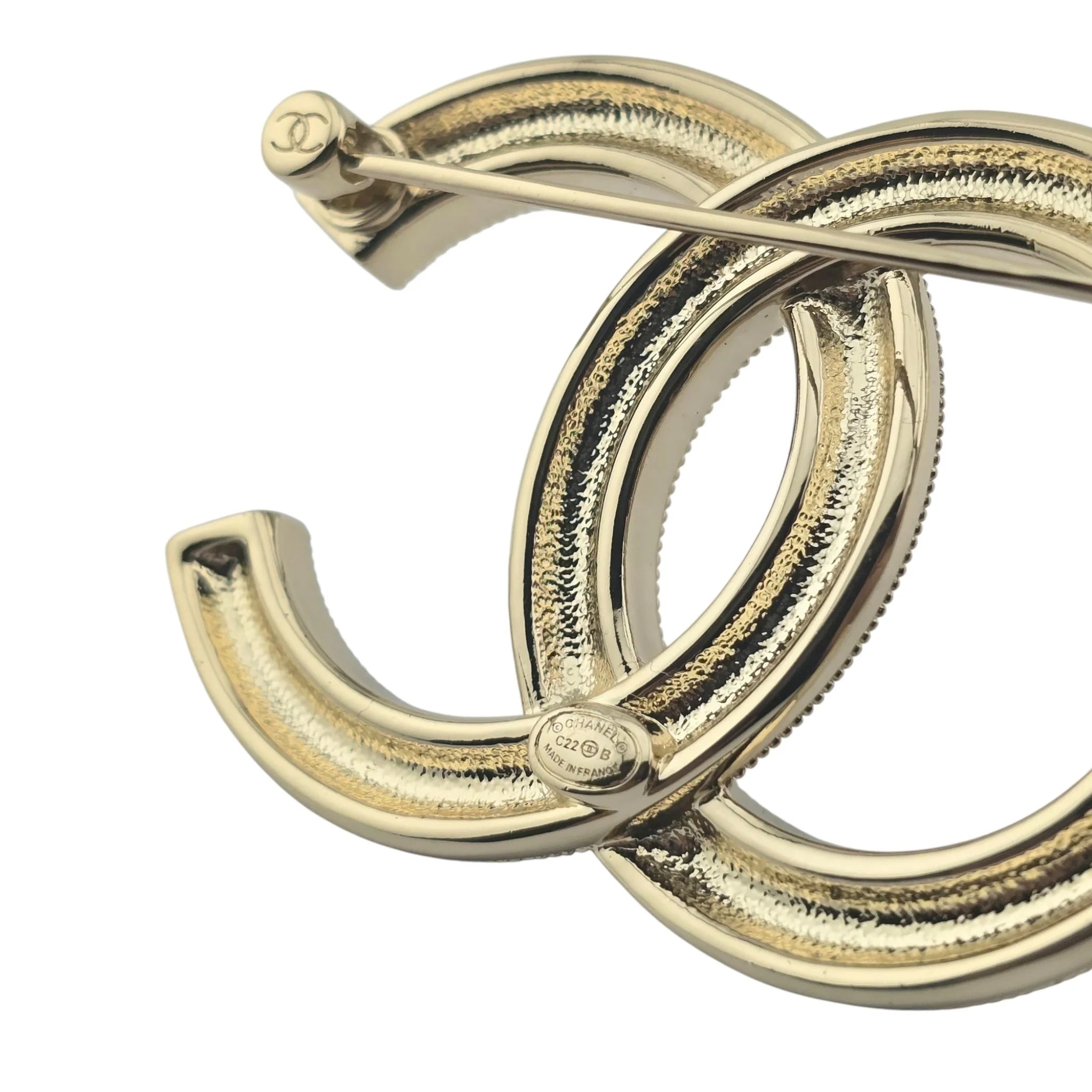 Chanel CC Gold Crystals Faux Pearl Brooch 2022 CHANEL