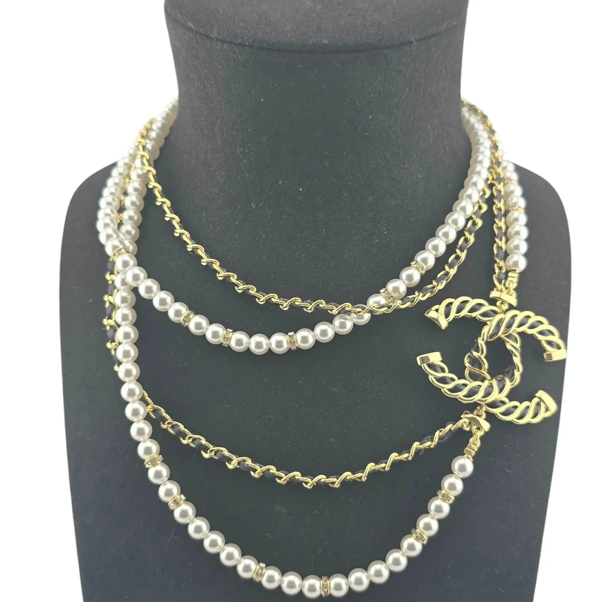 Chanel CC Long Faux Pearl Leather Necklace 2024 CHANEL