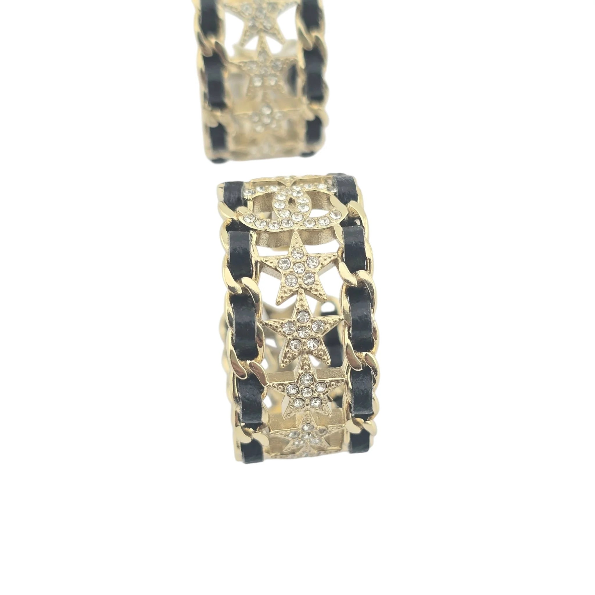 Chanel CC Strass & Leather Hoop Earrings 2023 CHANEL