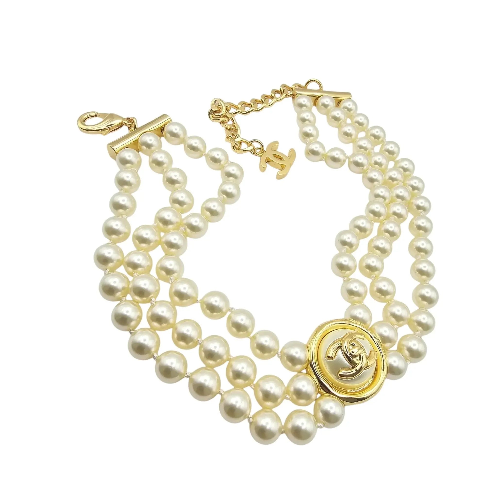 Chanel CC Faux Pearl Gold Choker Necklace 2024 CHANEL
