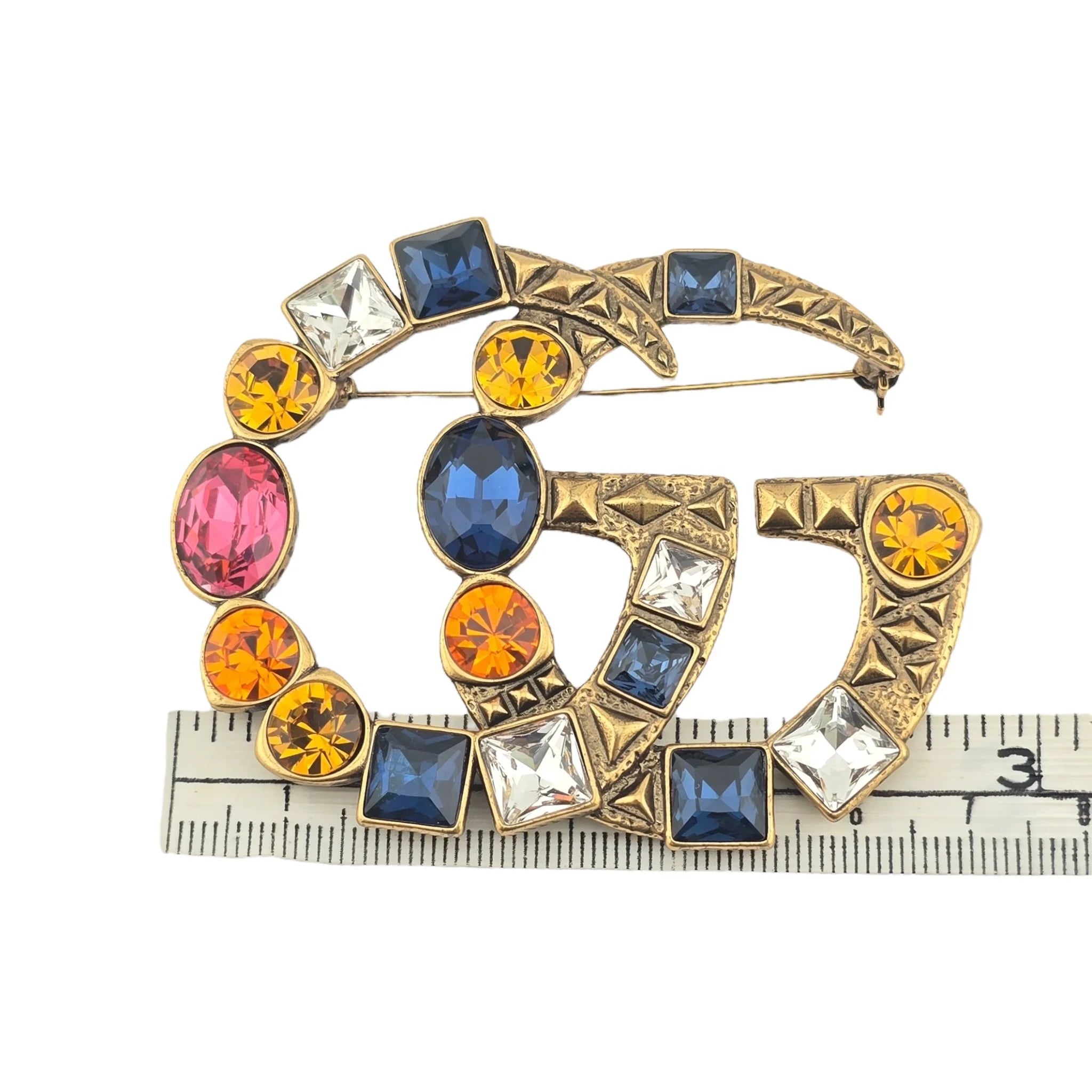 GUCCI Crystal Double G Multicolour Crystal Brooch GUCCI