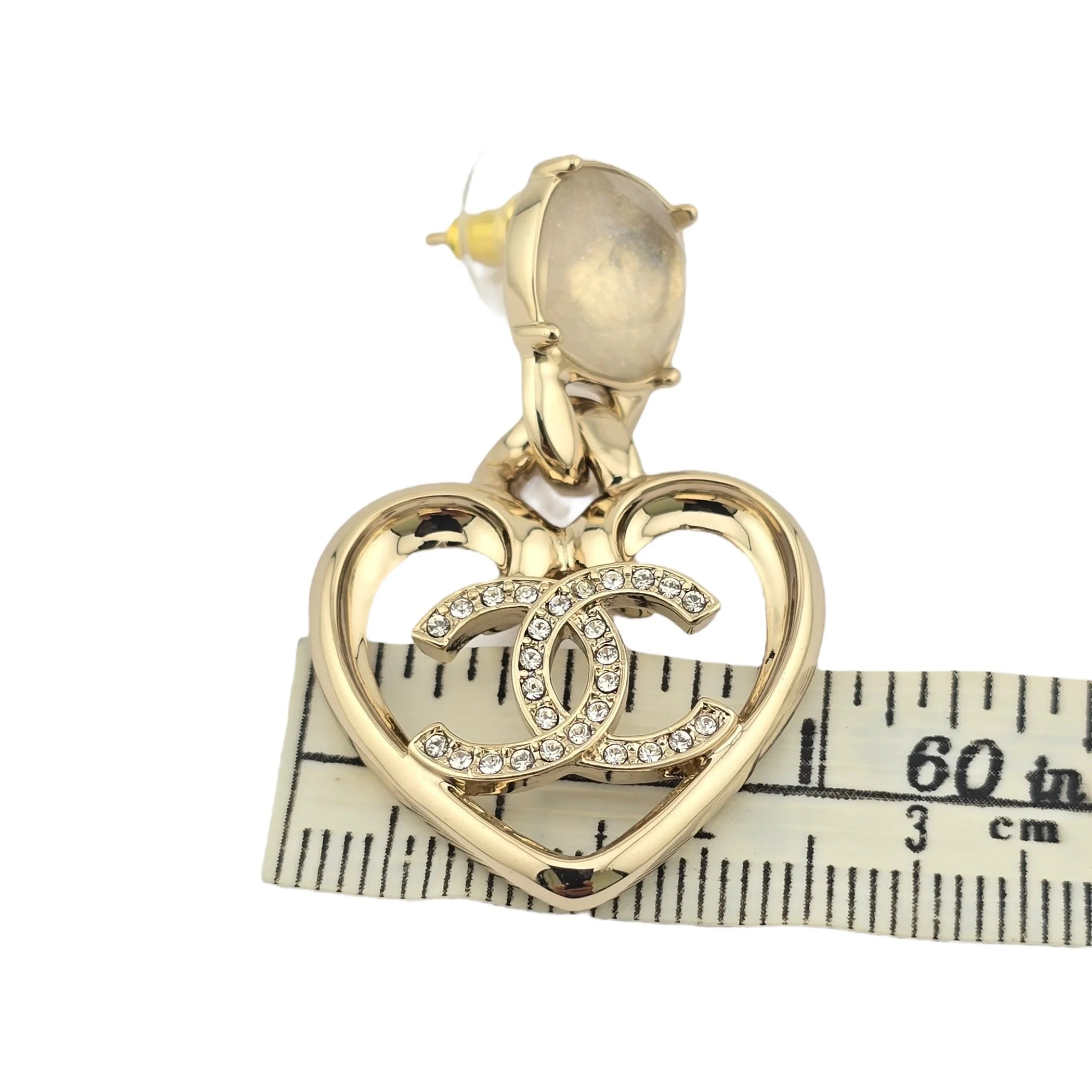 Chanel CC Strass CC Heart Drop Earrings Gold 2023 CHANEL