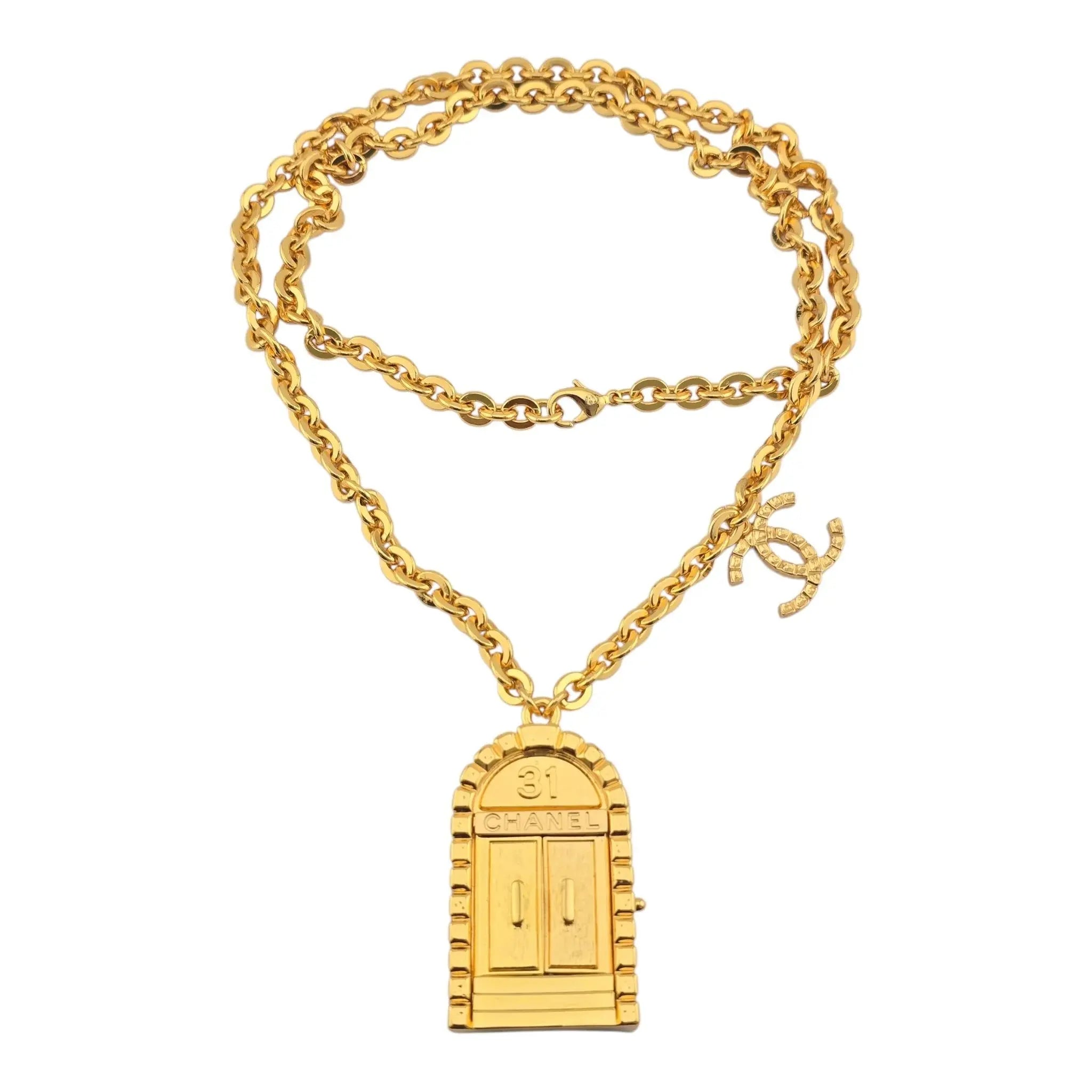 Chanel CC Metal 31 Rue Cambon Door Long Necklace Gold B22 CHANEL