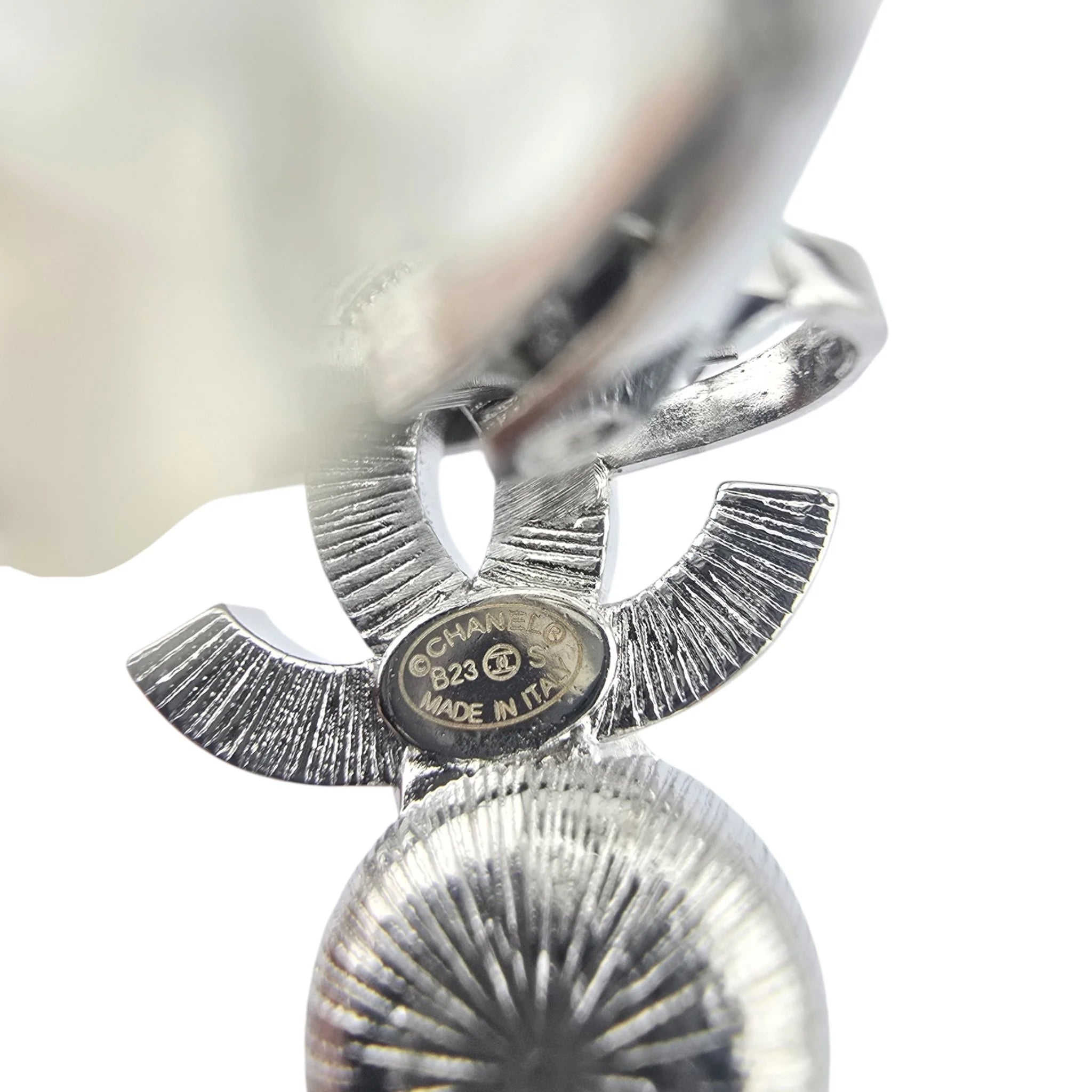 Chanel CC Crystal Cuff Climber Long Drop Earrings Silver 2023 CHANEL