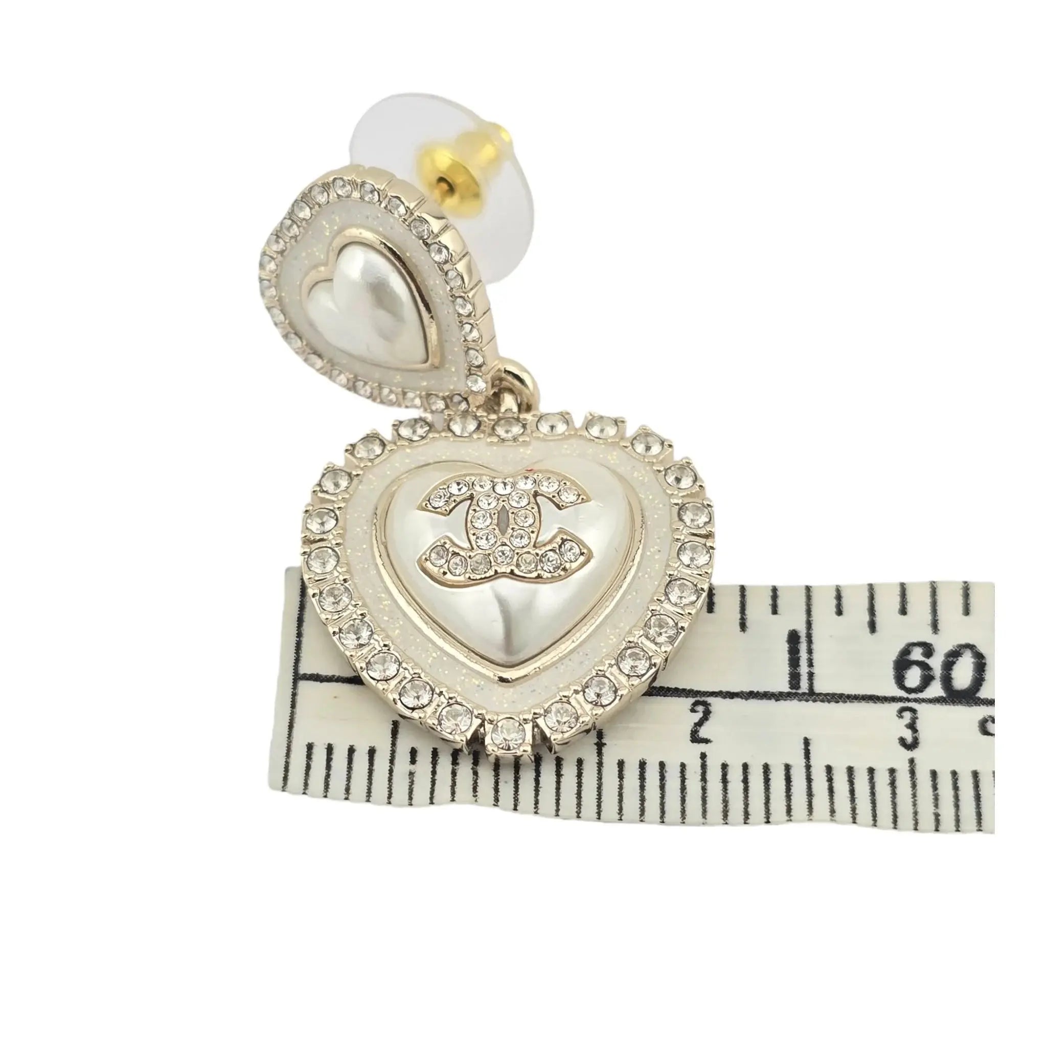 Chanel CC Faux Pearl Heart Drop Earrings 2024 CHANEL