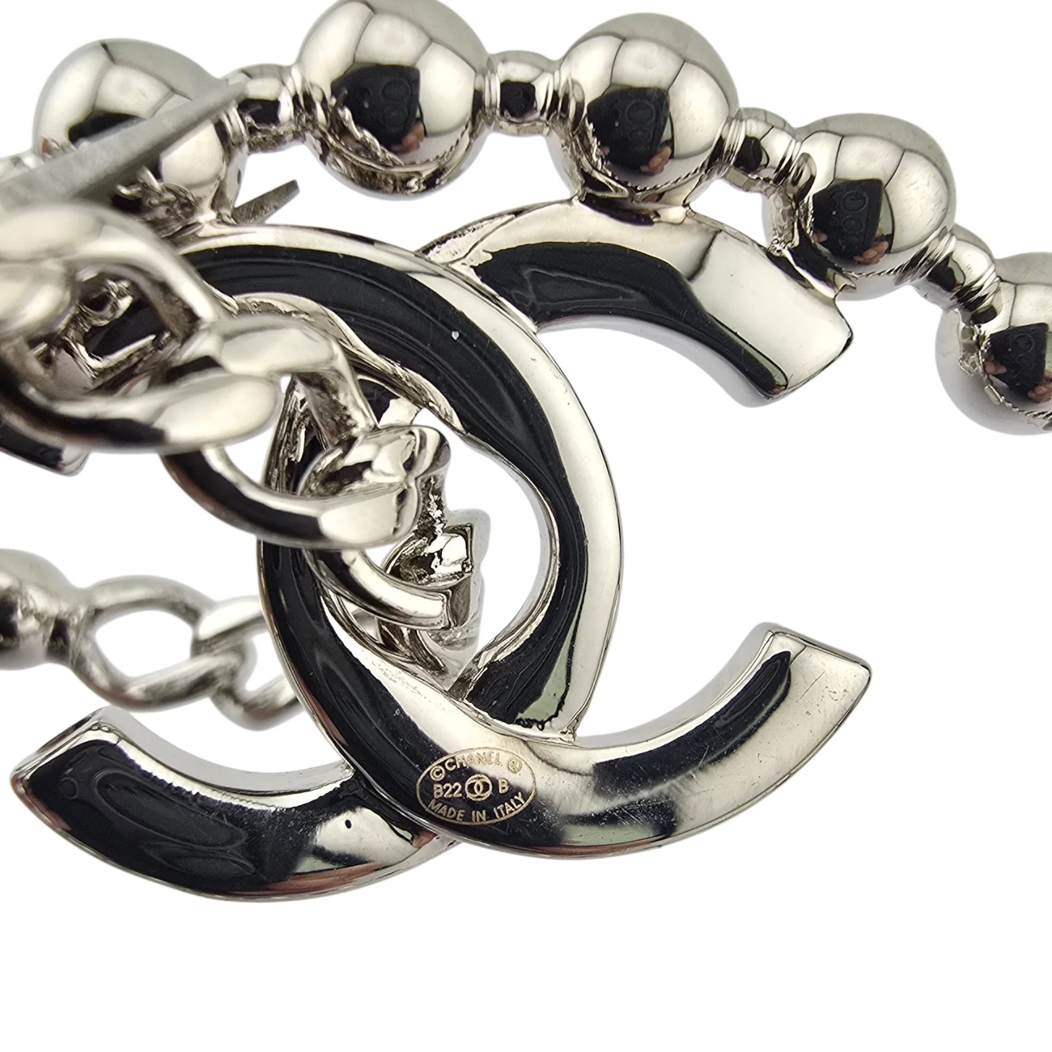 Chanel Silver Metal Tone CC Cross Chain Hoop Earrings 2022 CHANEL
