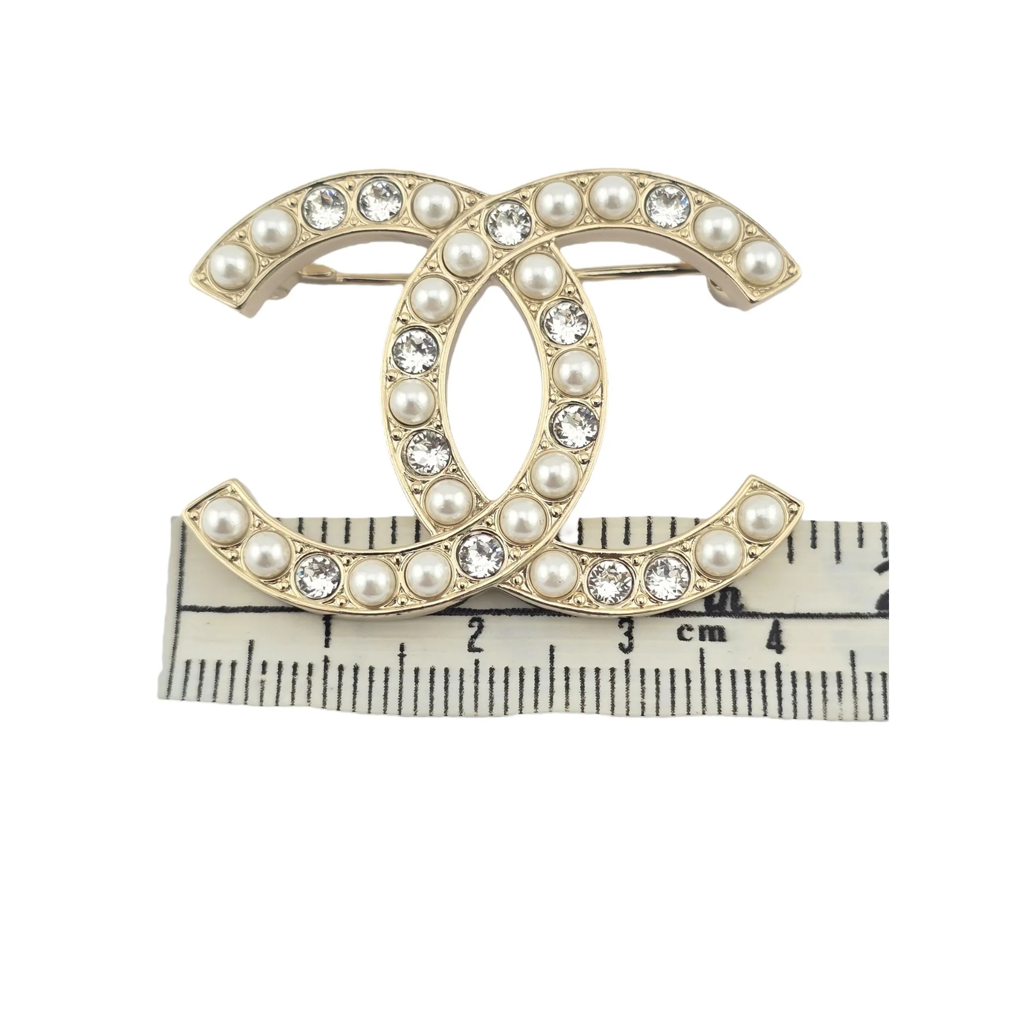 Chanel CC Gold Crystal Faux Pearl Brooch 2023 CHANEL