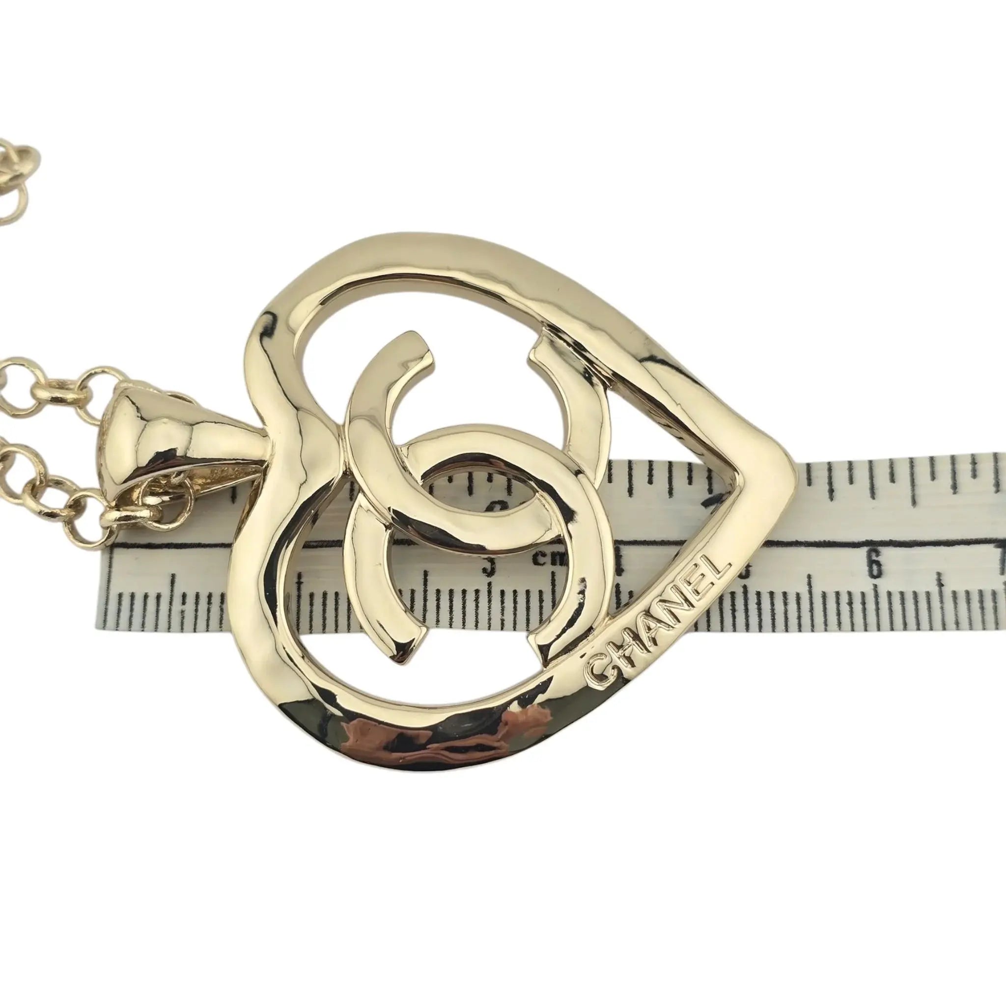 Chanel CC Heart Chain Pendant Necklace Gold CHANEL