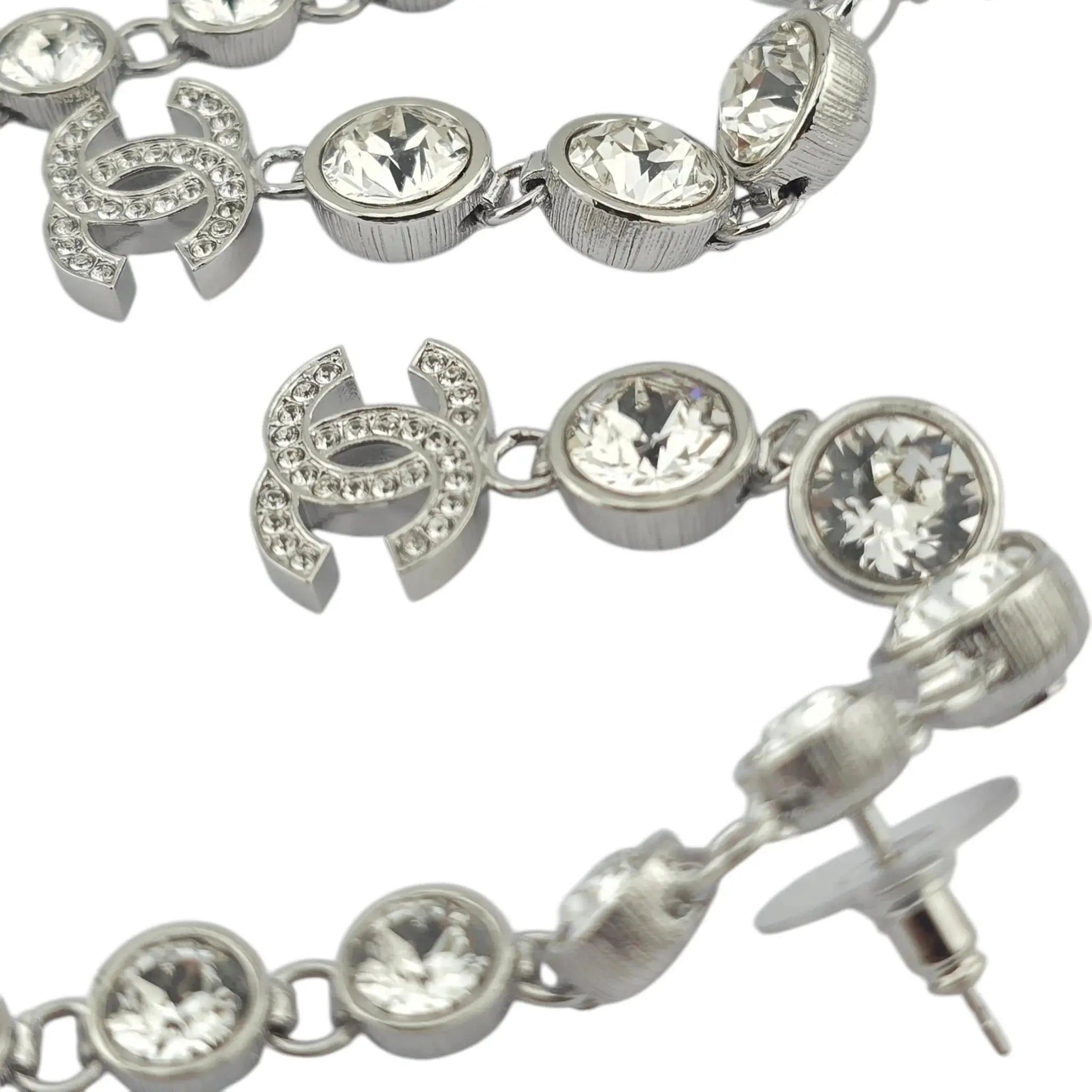 Chanel Crystal CC Long Drop Earrings Silver 2023 CHANEL